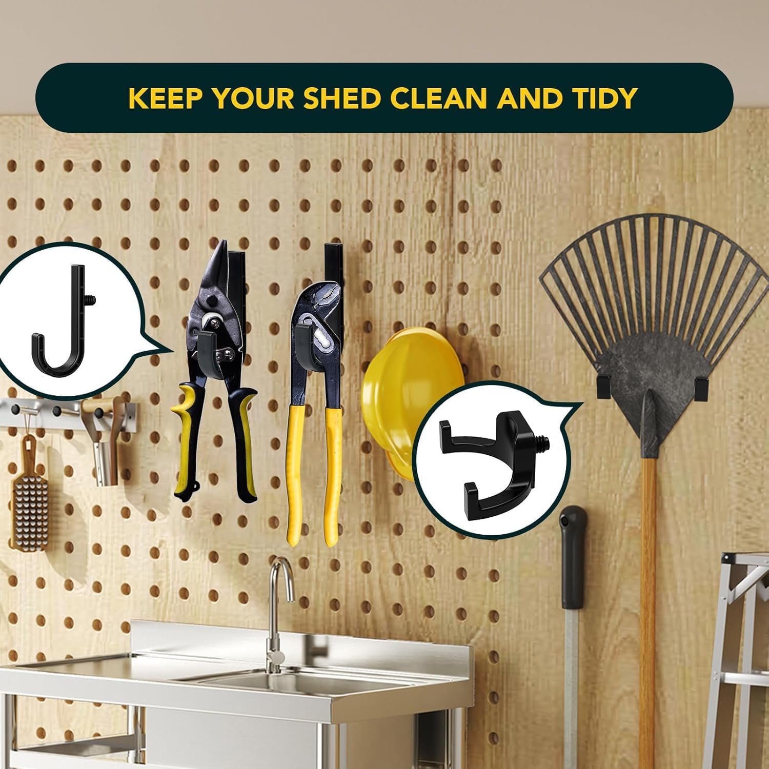 4-Pack Storage Shed Hook Heavy Duty Garden Tool Hangers, J U Shape Sto