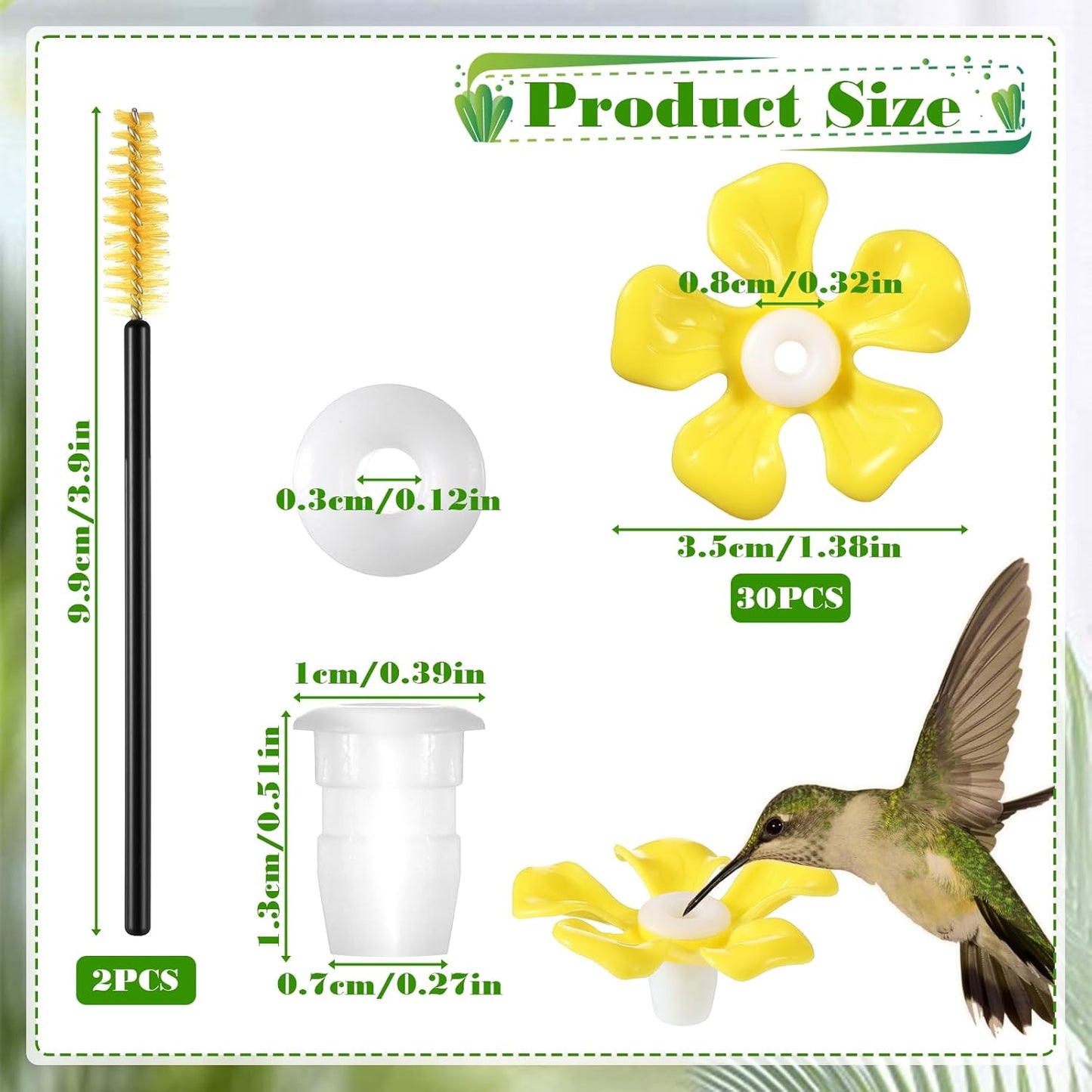 32 PCS Hummingbird Feeder Replacement Flowers, Bee Proof Plastic Blossoms with Cleaning Brushes Feeding Ports Bee Guards Accessories for Outdoor Feeders