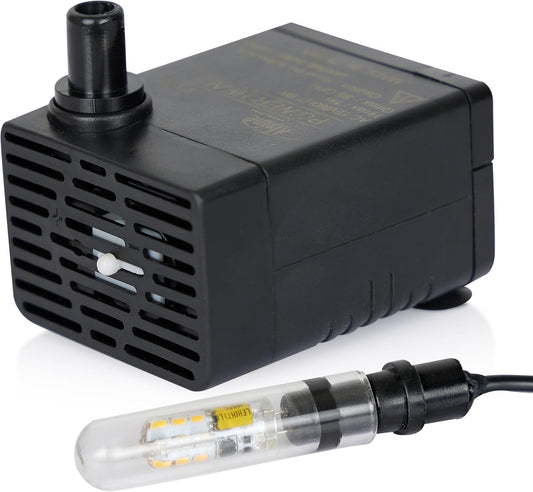 Alpine Corporation Submersible 95 GPH Fountain Pump with 1.5W LED Light for Outdoor Fountains, Birdbaths, Ponds, and Garden Water Features