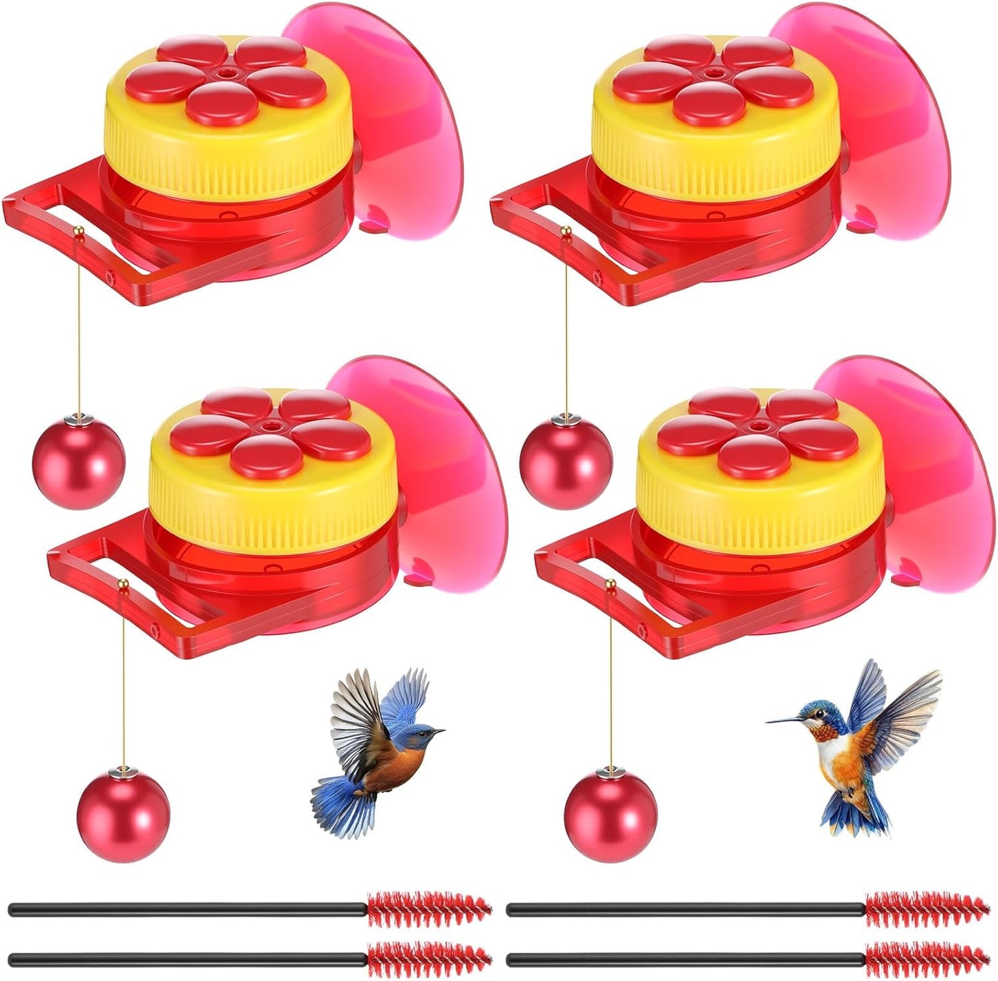 4 Set Window Hummingbird Feeder, 1.57" x 2.56" x 2.76" Mini Humming Bird Feeders with Strong Suction Cup and Brush for Outdoors Garden Decoration
