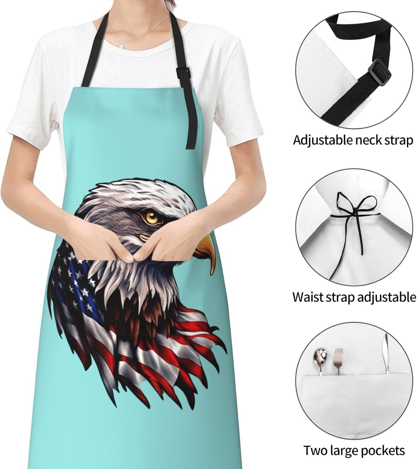YANYU Flying Eagle Print 28x33 In Kitchen Apron Stylish Chef Apron with Pockets for Cooking Baking Painting