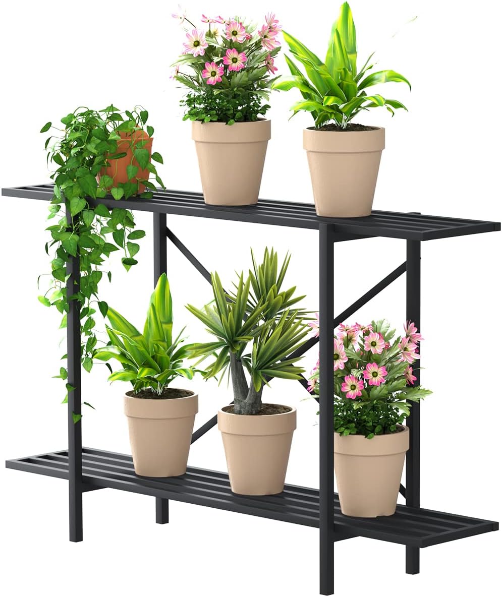 Zhongma 2 Tier Window Height Metal Sturdy Heavy Plant Stand, Narrow Pl