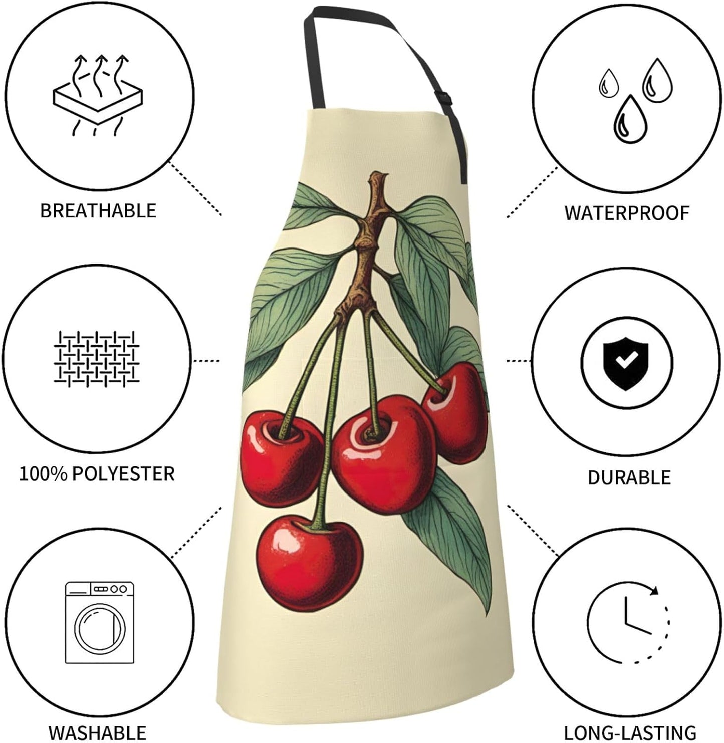 lovely sweet red cherry print Waterproof chef's apron with pocket apron for kitchen cooking baking barbecue and gardening