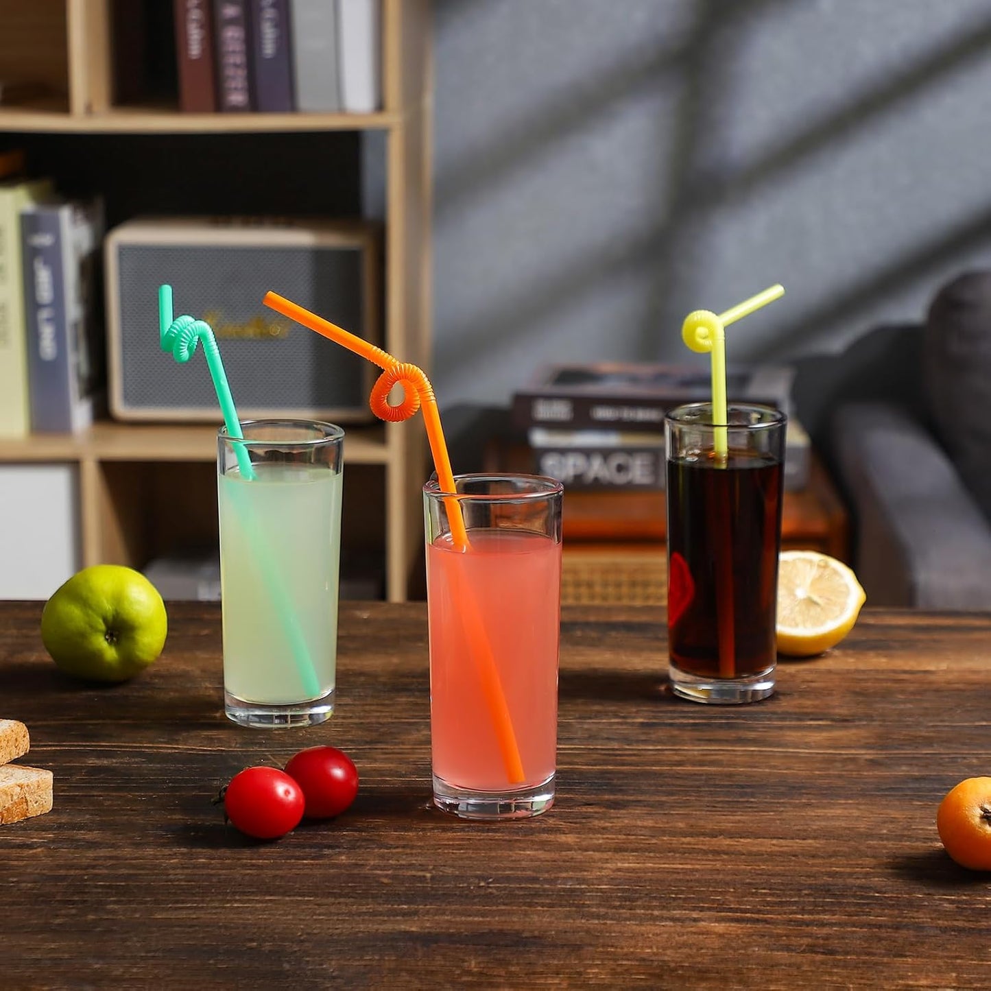 [100 Pack] 10.24" High Extra Long Flexible Plastic Straws, Disposable Drinking Straws, Colorful Bendy Straws - Assorted Colors
