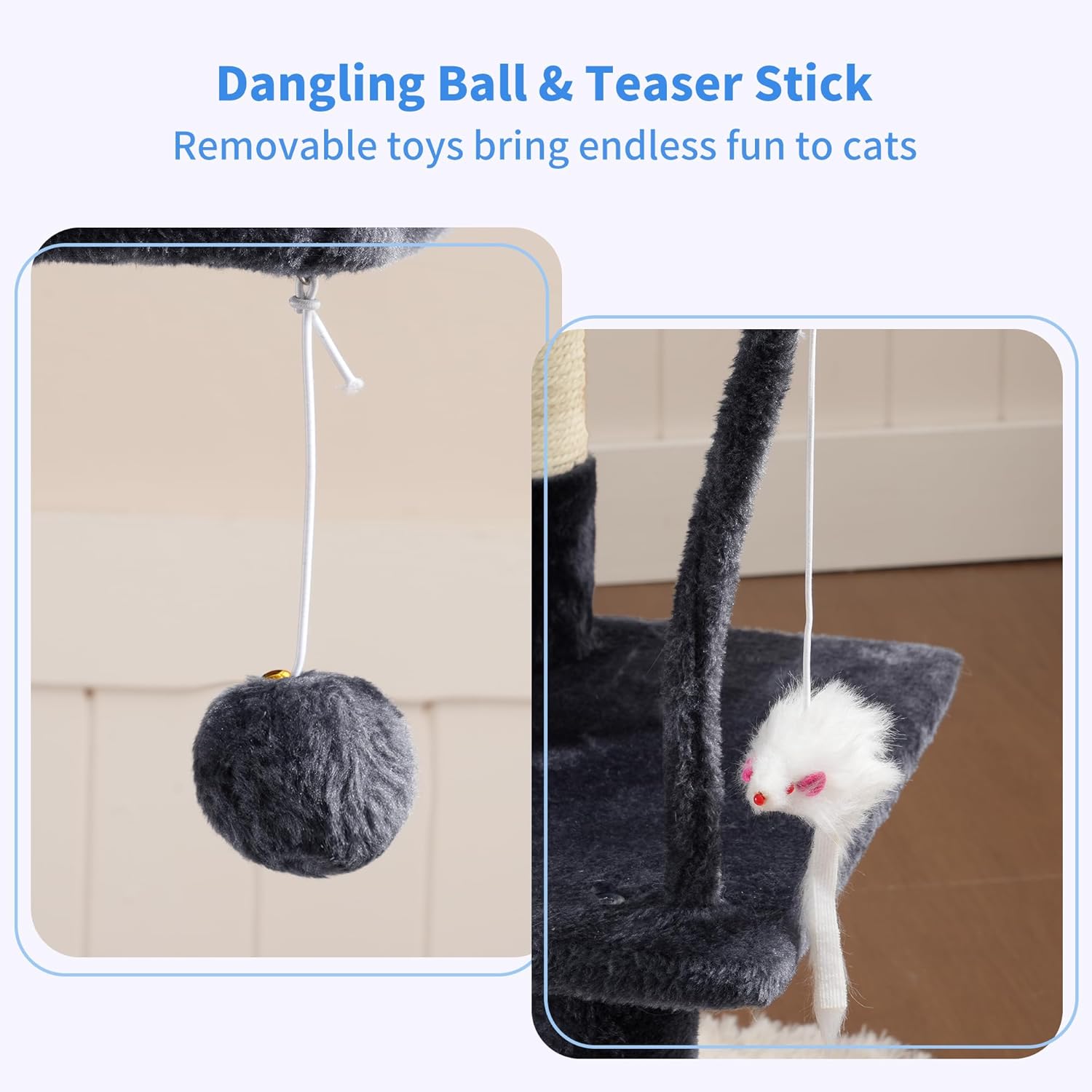 Heybly Cat Tree with Toy, Cat Tower Condo for Indoor Cats, Cat House w