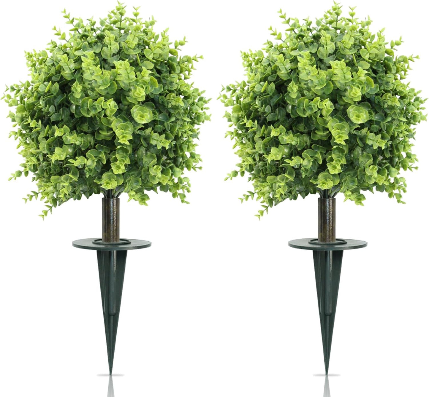 2 Pack Artificial Eucalyptus Topiary Ball Tree - 24" Artificial Plants for Yard with Ground Spike, UV Resistant Fake Plants Bushes Outdoor Greenery Shrubs for Front Porch Garden Enterway Home Decor