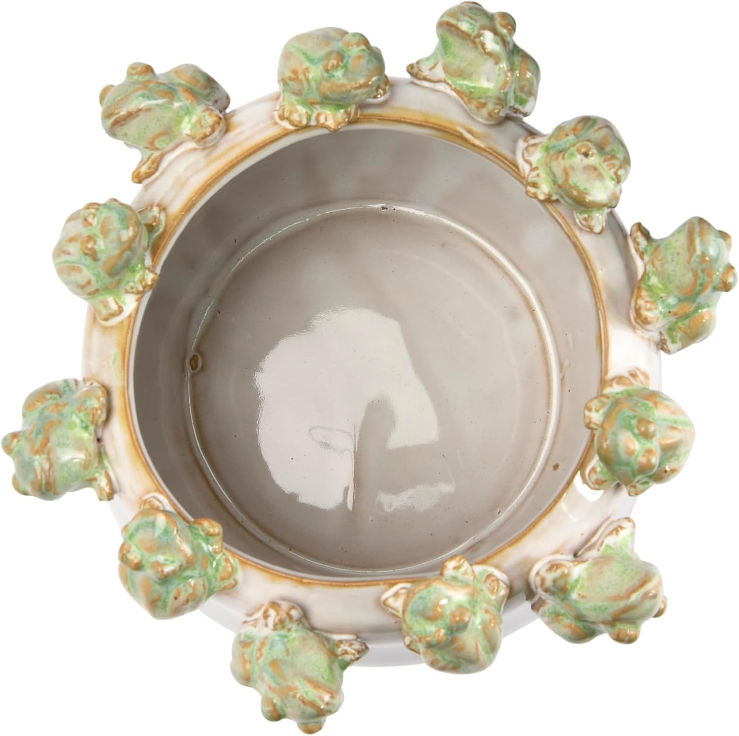 Creative Co-Op Stoneware Planter with Frogs on Rim and Reactive Glaze,