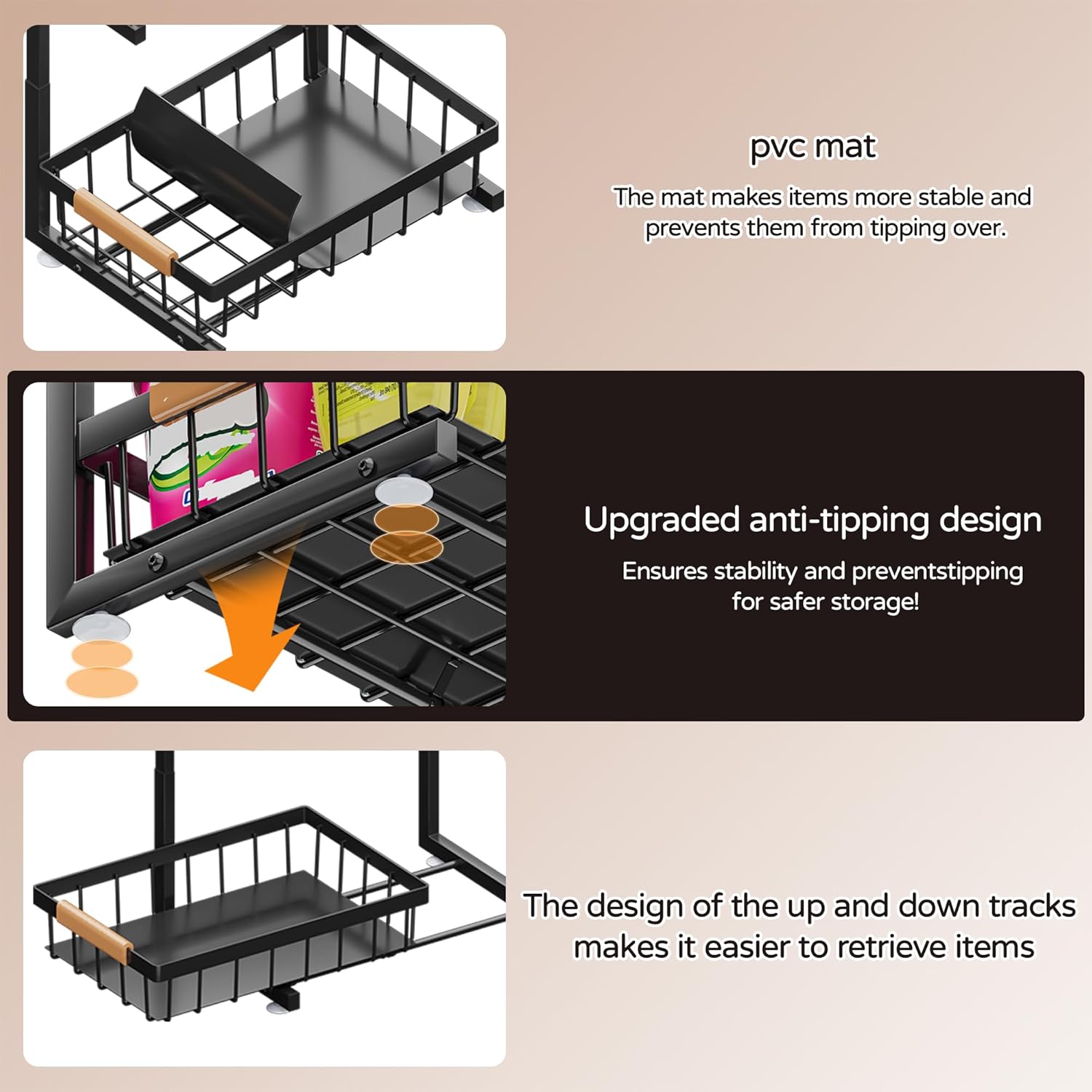 ADBIU Under Sink Organizer 2 Pack, 2 Tier Pull Out Cabinet Organizer w