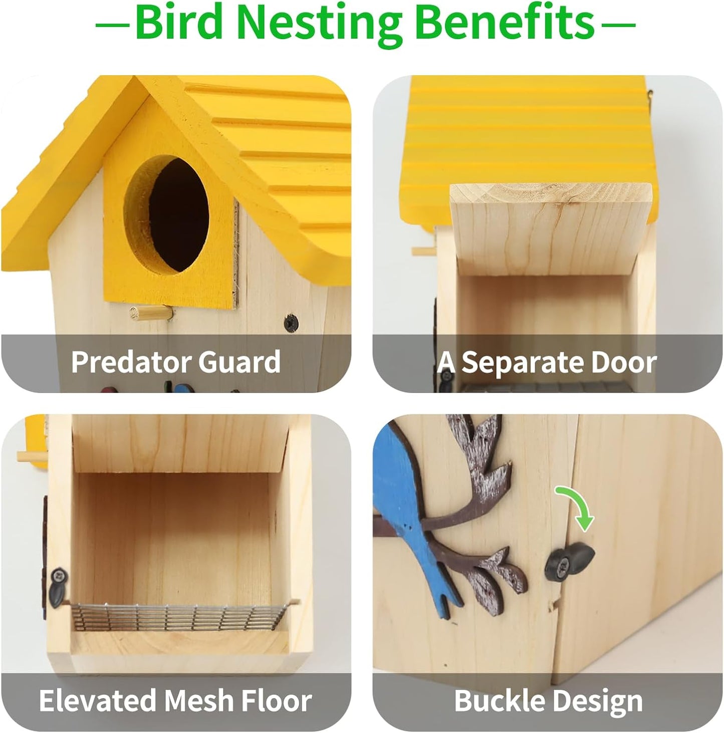 Wooden Bird Houses Bird House for Outside,Yellow Wood Bird House for Outdoors, 1.5" Entrance Hole Bird Houses for Garden Blue Bird Hummingbird Wren Cardinal Swallow Sparrow Finch