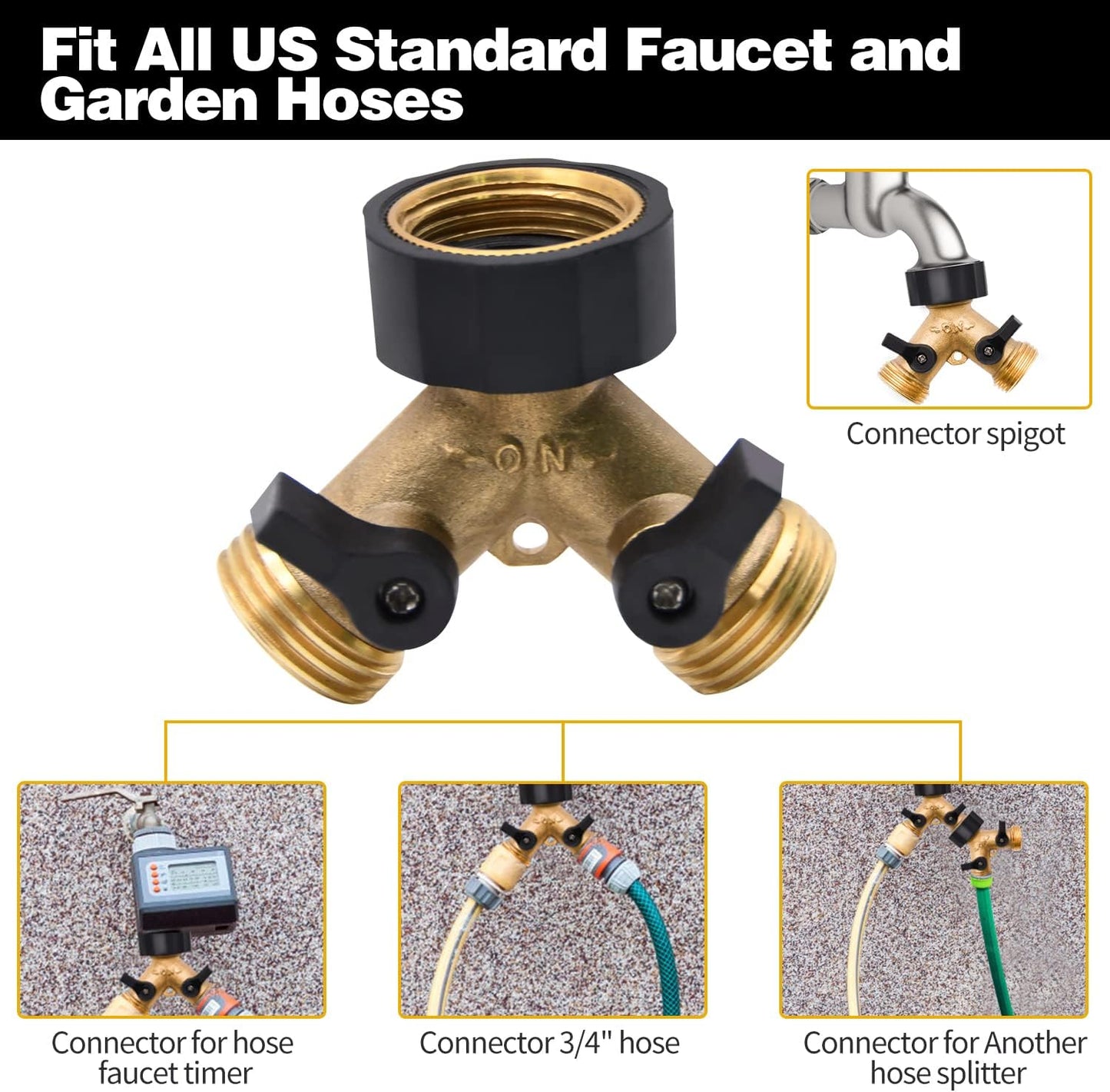 1/2/4 Pack 2 Way Hose Splitter, for 3/4" Hose Connector, with Rubber W