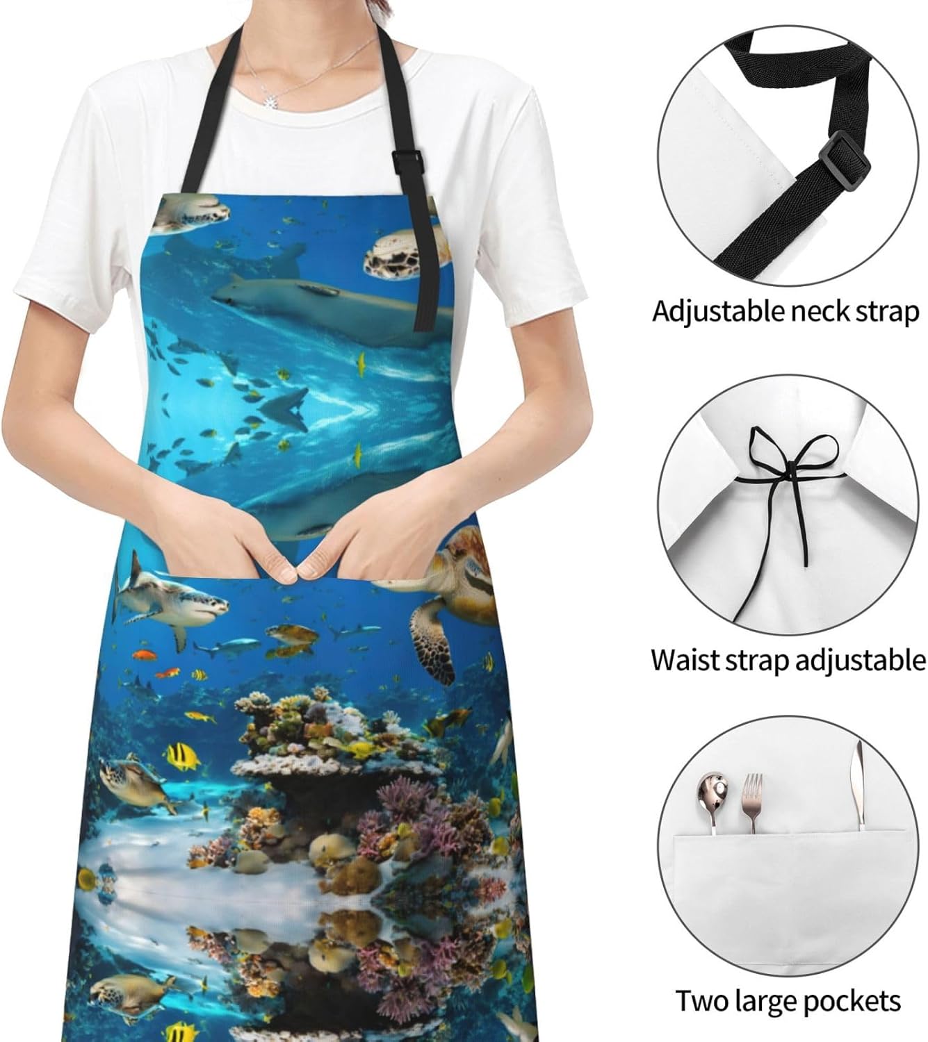 Sea Turtles Print Laundry apron 28x33 In Waterproof Kitchen Apron with