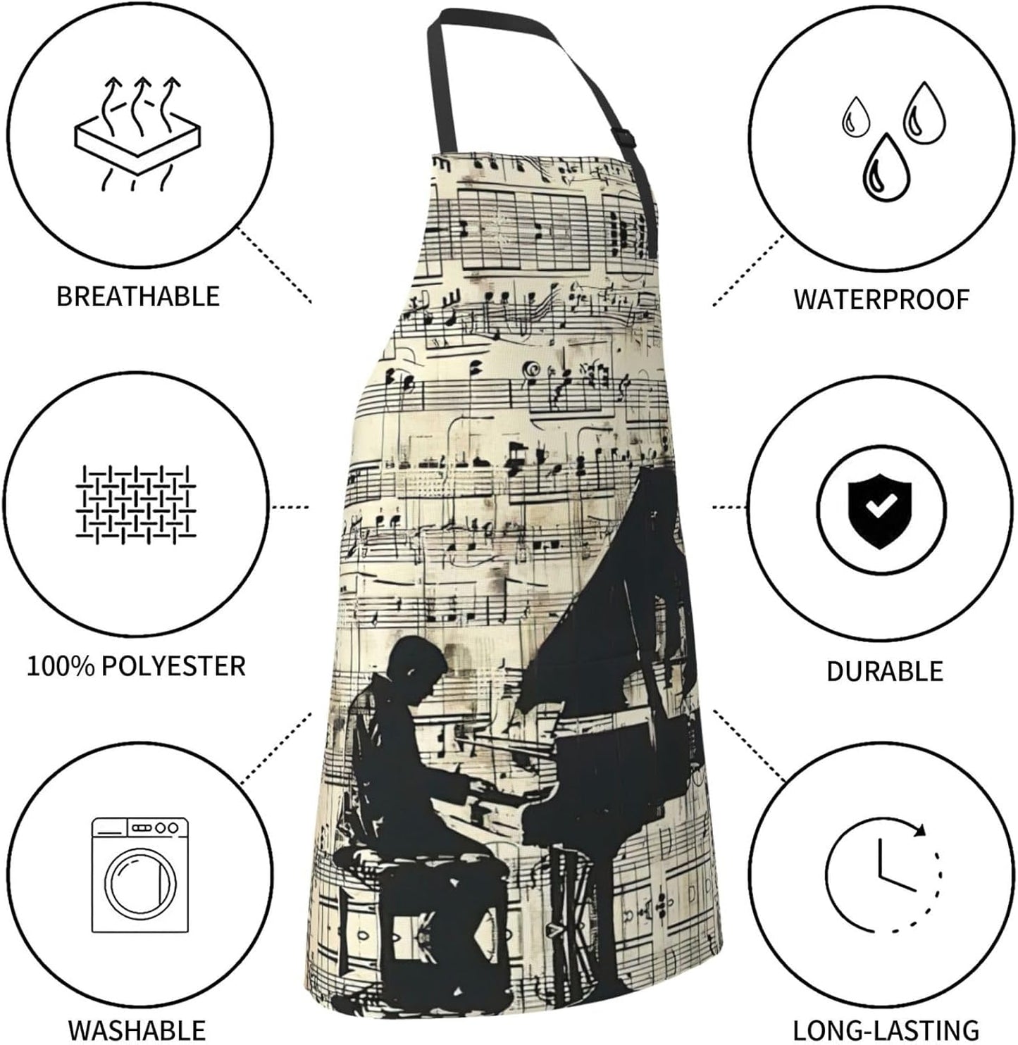 Sheet Music print Waterproof chef's apron with pocket apron for kitche