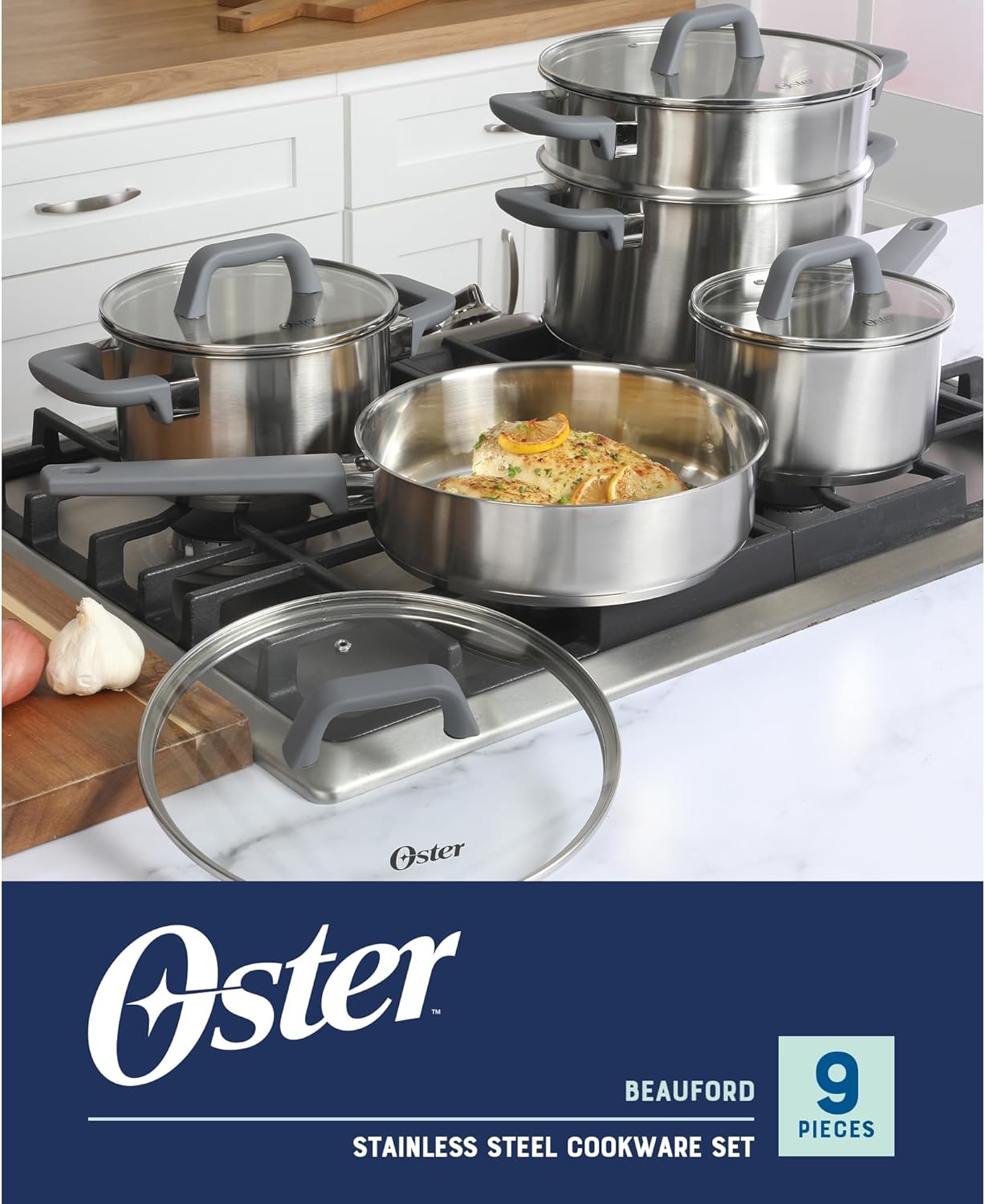 Oster Beauford 9-Piece Stainless Steel 5-Ply Encapsulated Base Cookwar