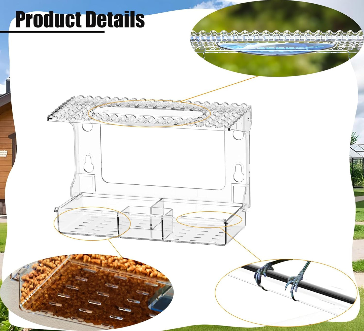 2 Pack Window Bird Feeders with Strong Suction Cups, Window Mounted Hummingbird Feeder, Clear Bird Feeders for Window Viewing