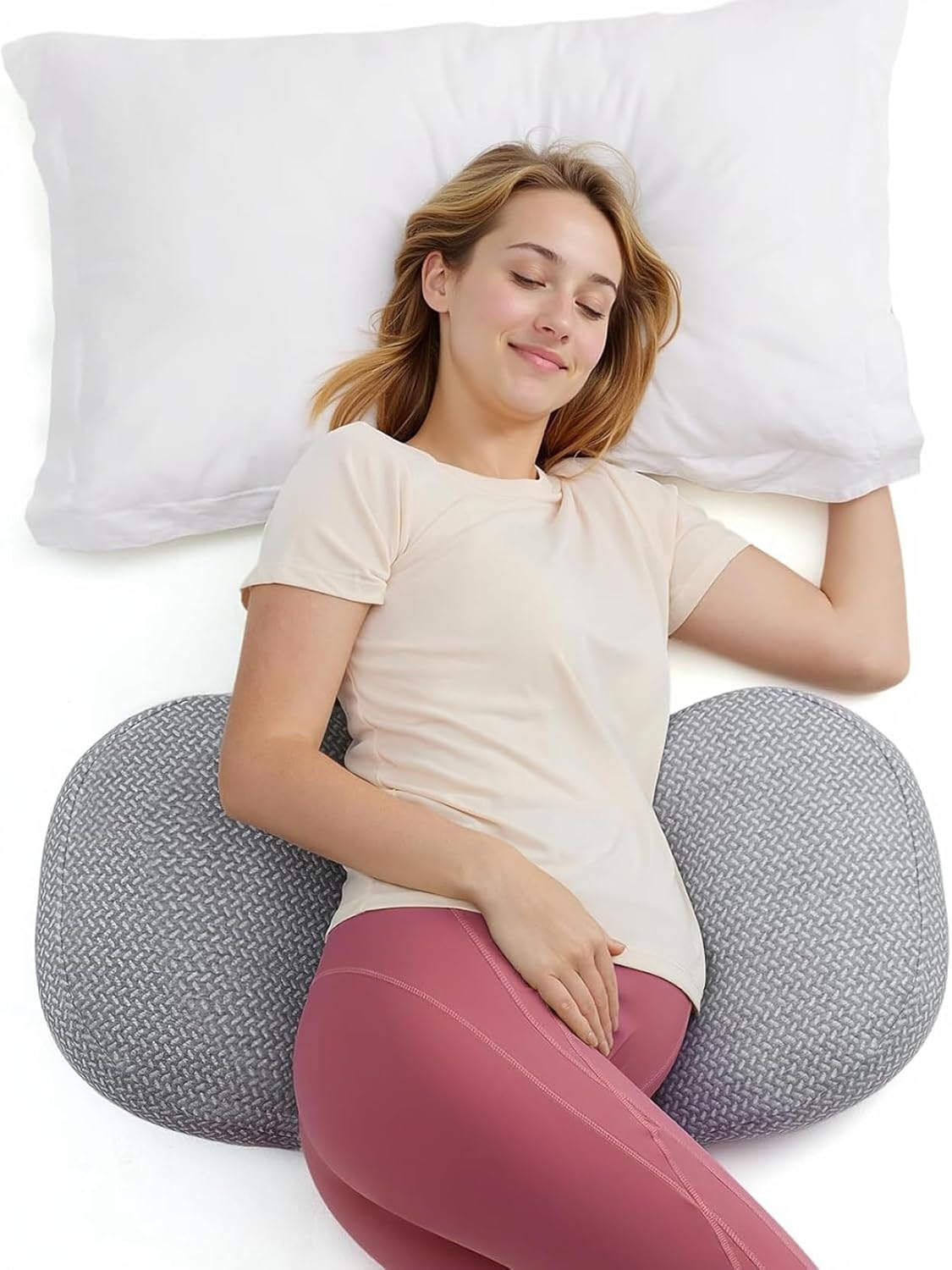 Momcozy Portable Pregnancy Pillow – W Shaped Maternity Support for Side Sleepers, Adjustable Travel Wedge Pillow for Back, Belly, and Hip Relief, Ideal for Pregnant Women, Deep Grey