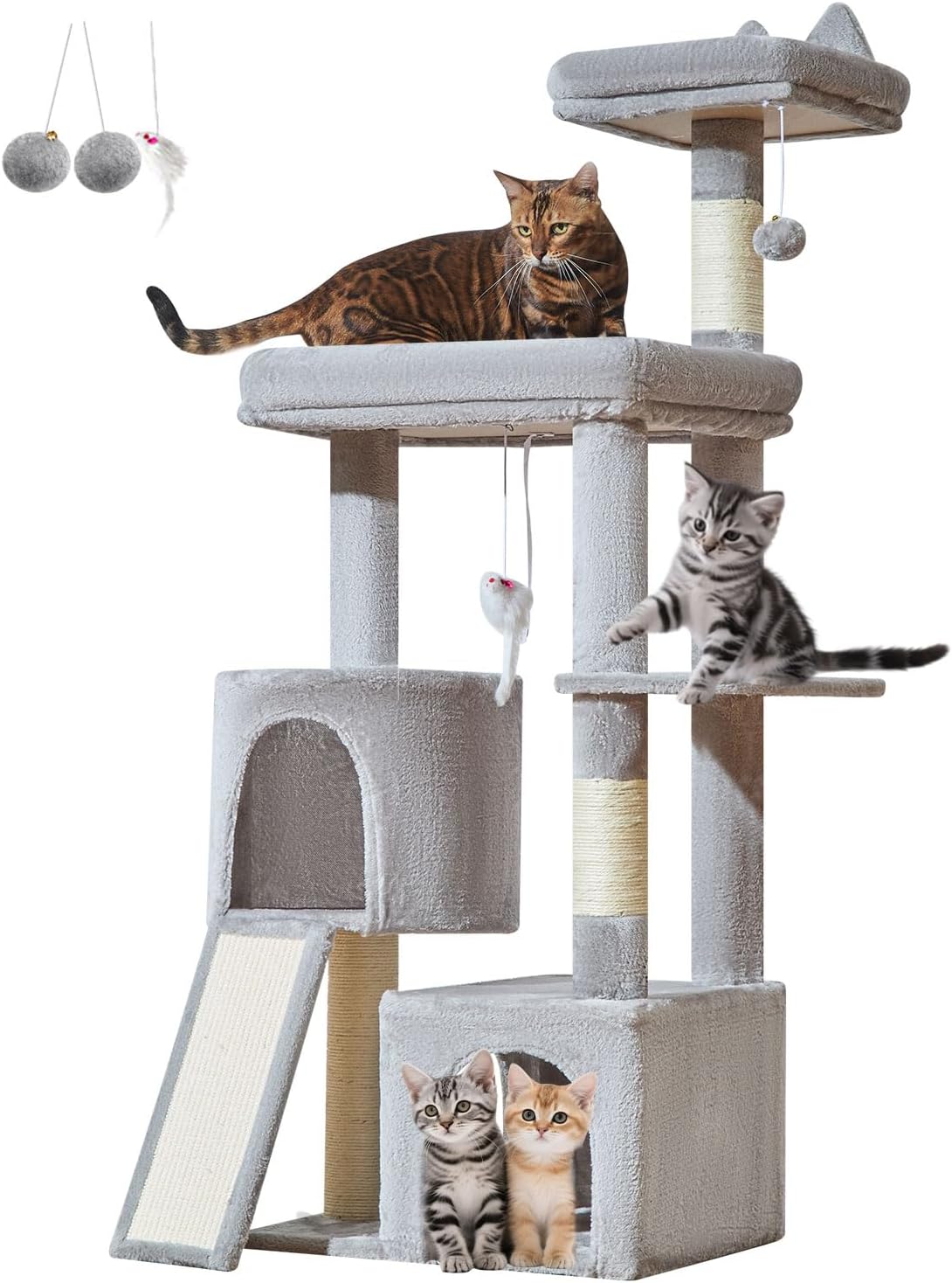 Taoqimiao Cat Tree for Indoor Cats, 55.1In Sturdy Cat Tower, Large Pla
