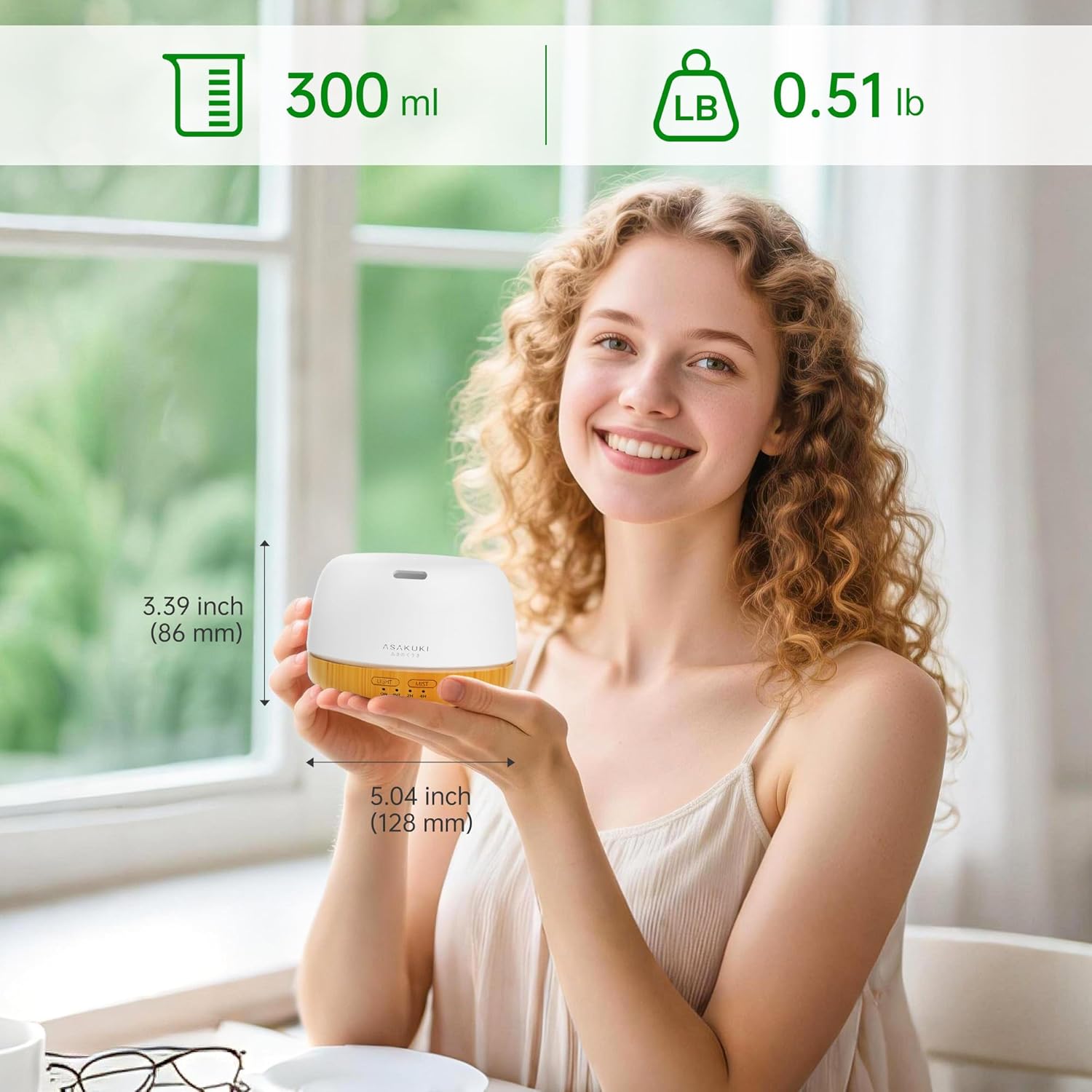 ASAKUKI Essential Oil Diffuser, 300ml Ultrasonic Aromatherapy Oil Humi