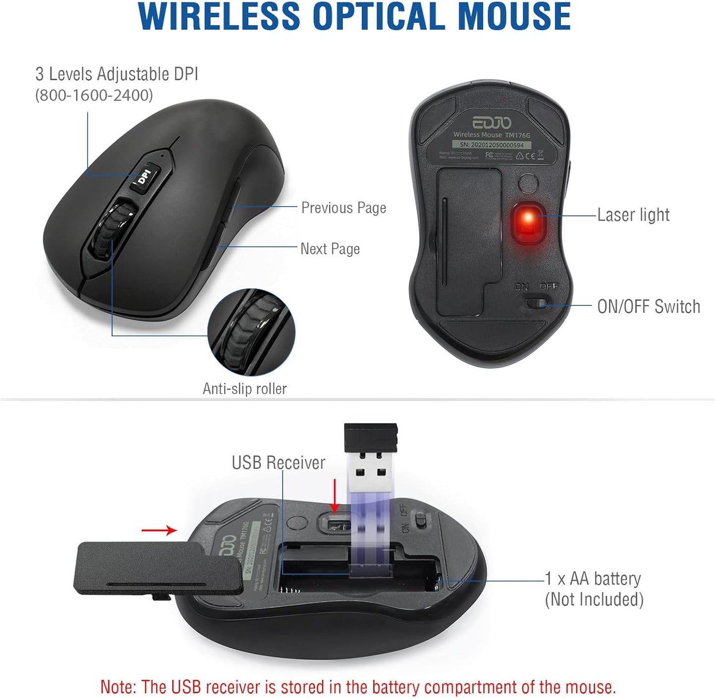 Wireless Keyboard and Mouse Combo, EDJO 2.4G Full-Sized Ergonomic Comp