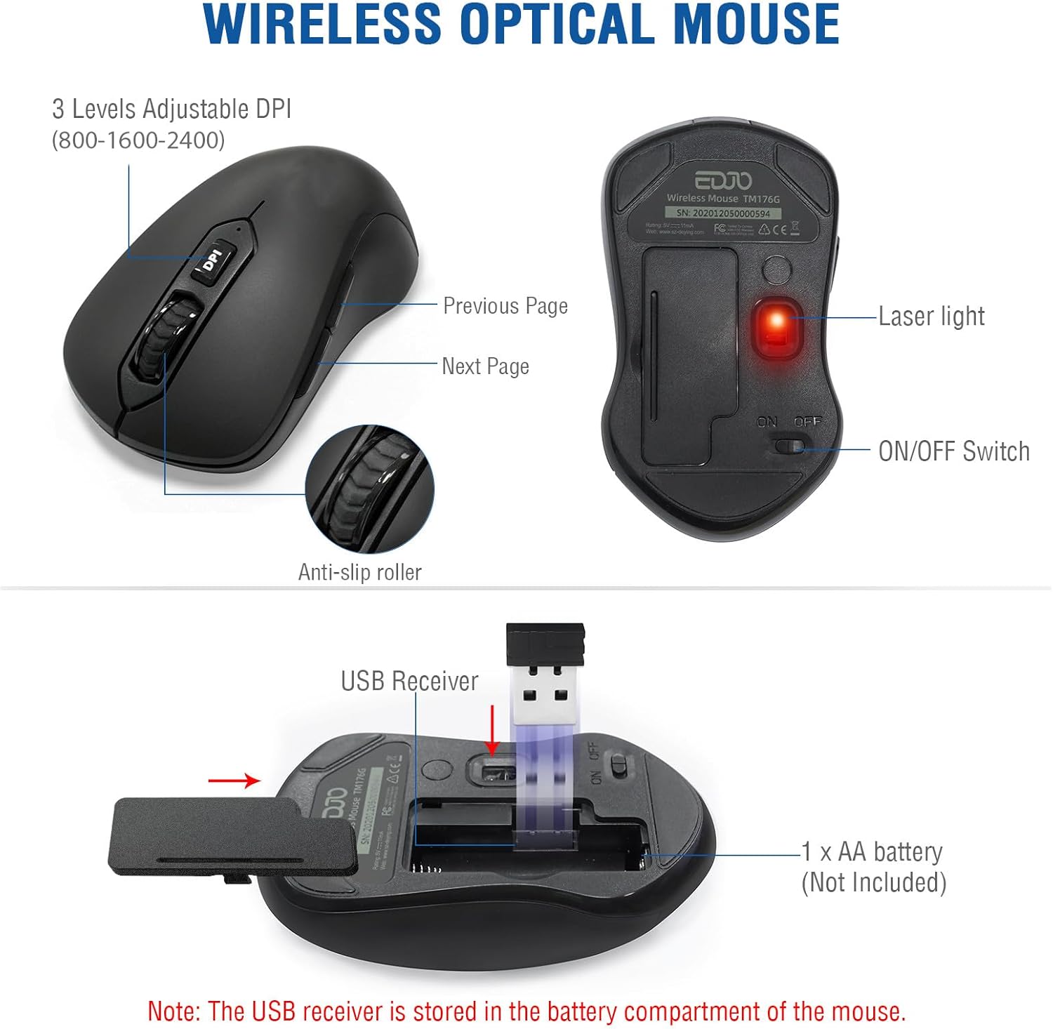 Wireless Keyboard and Mouse Combo, EDJO 2.4G Full-Sized Ergonomic Comp