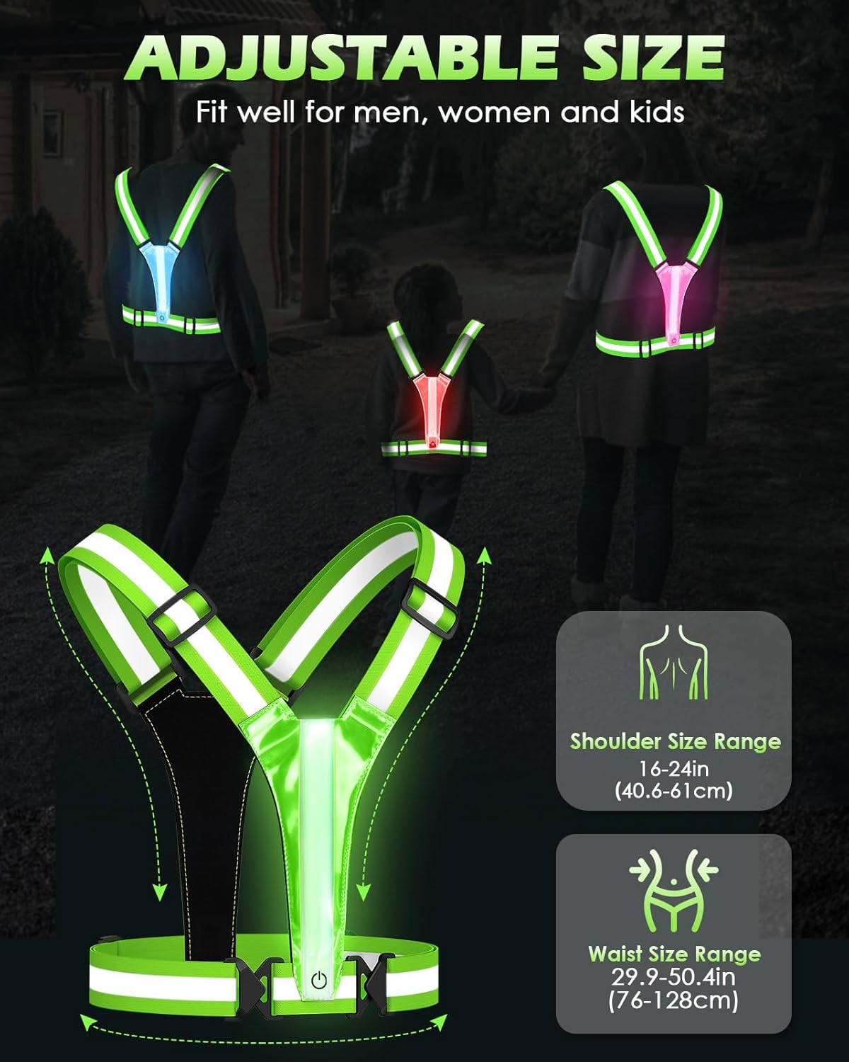 Zacro LED Reflective Vest Running Gear, 5 Lights Colors High Visibilit