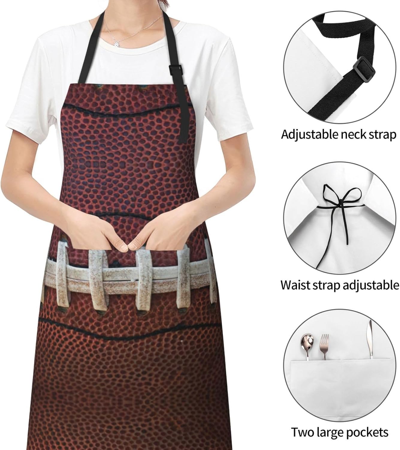 American Football Laces print Waterproof apron with pocket adjustable cooking apron for adult kitchen bibs to bake