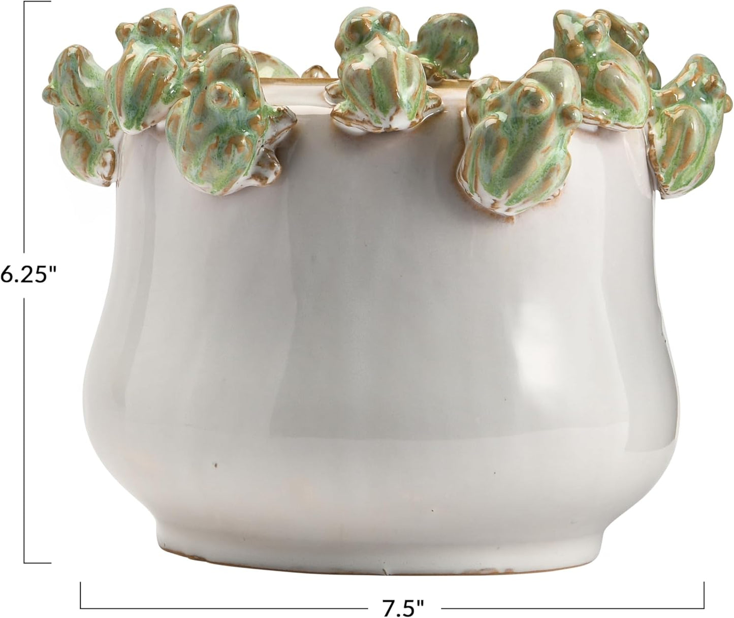 Creative Co-Op Stoneware Planter with Frogs on Rim and Reactive Glaze,
