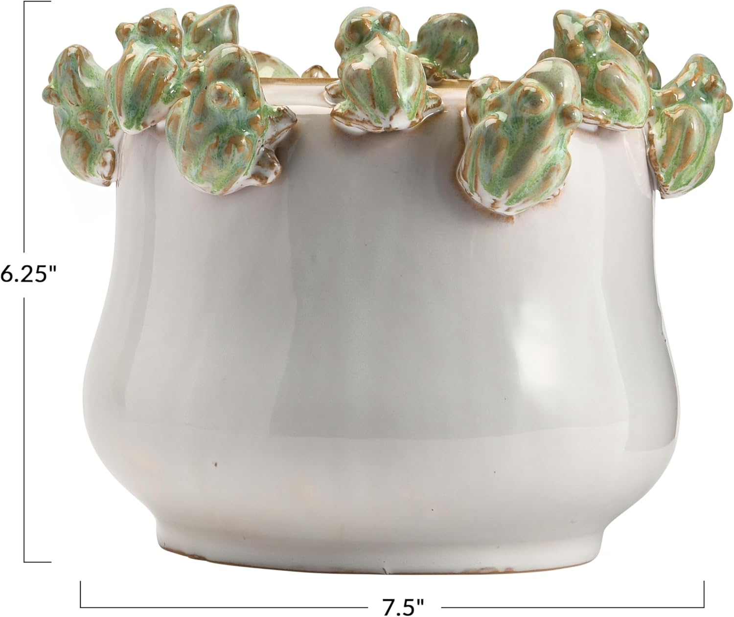 Creative Co-Op Stoneware Planter with Frogs on Rim and Reactive Glaze,