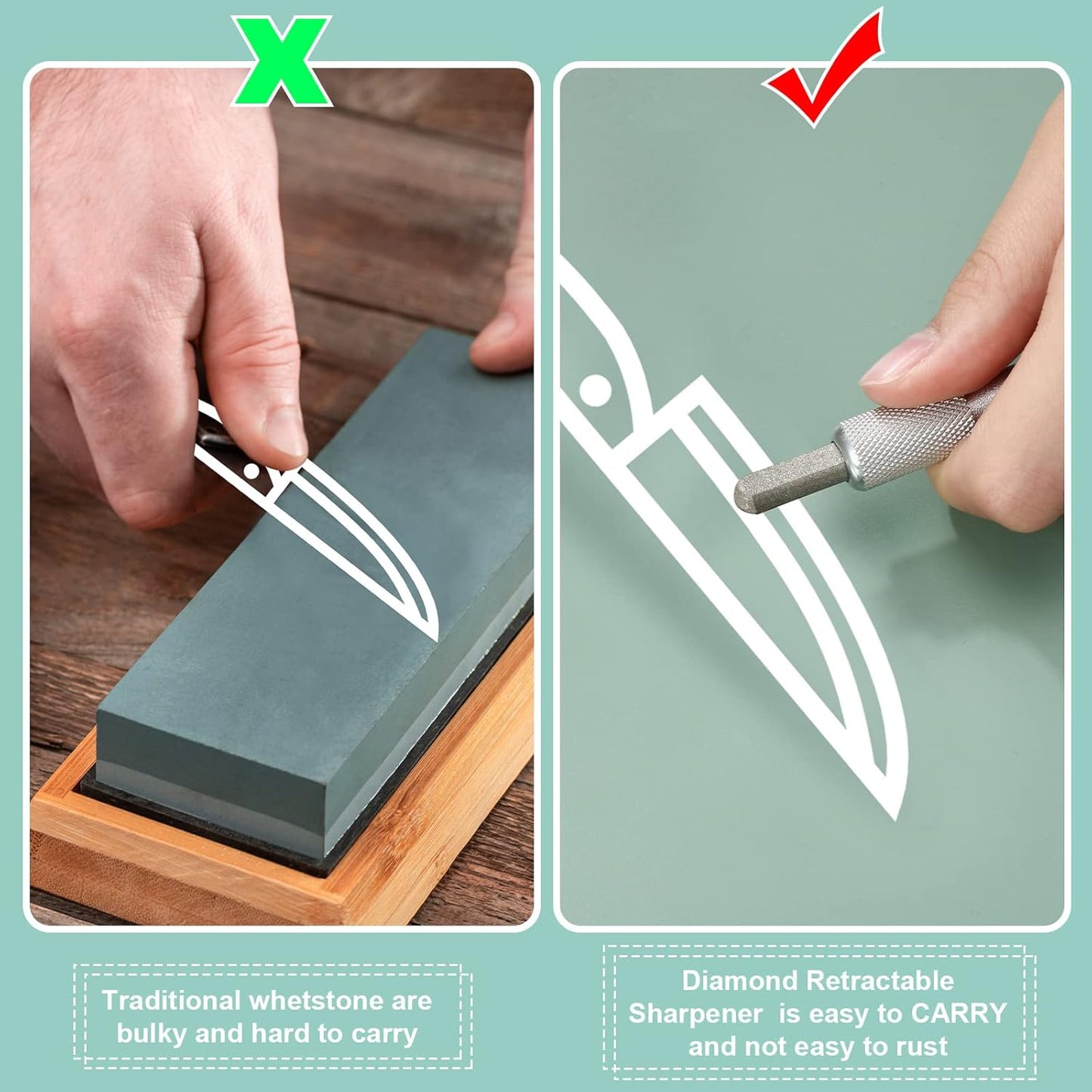 Honoson 5 Pieces Pocket Knife Sharpener Serrated Knife Sharpener Diamond Honing Rod Tactical Pen Steel Rod Pen for Kitchen Outdoor Hunting Fishing Hiking Camping Garden Tools