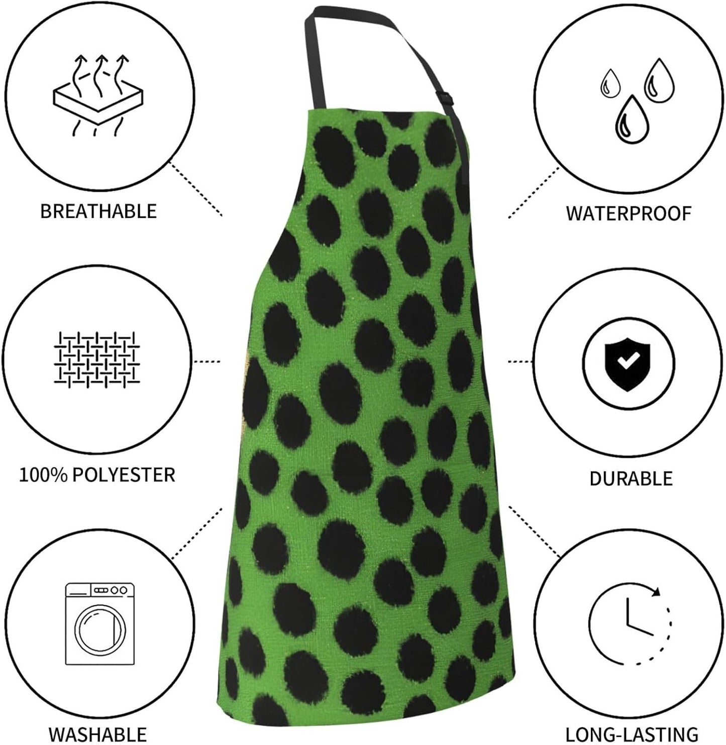 YANYU Green Leopard Print 28x33 In Kitchen Apron Stylish Chef Apron with Pockets for Cooking Baking Painting