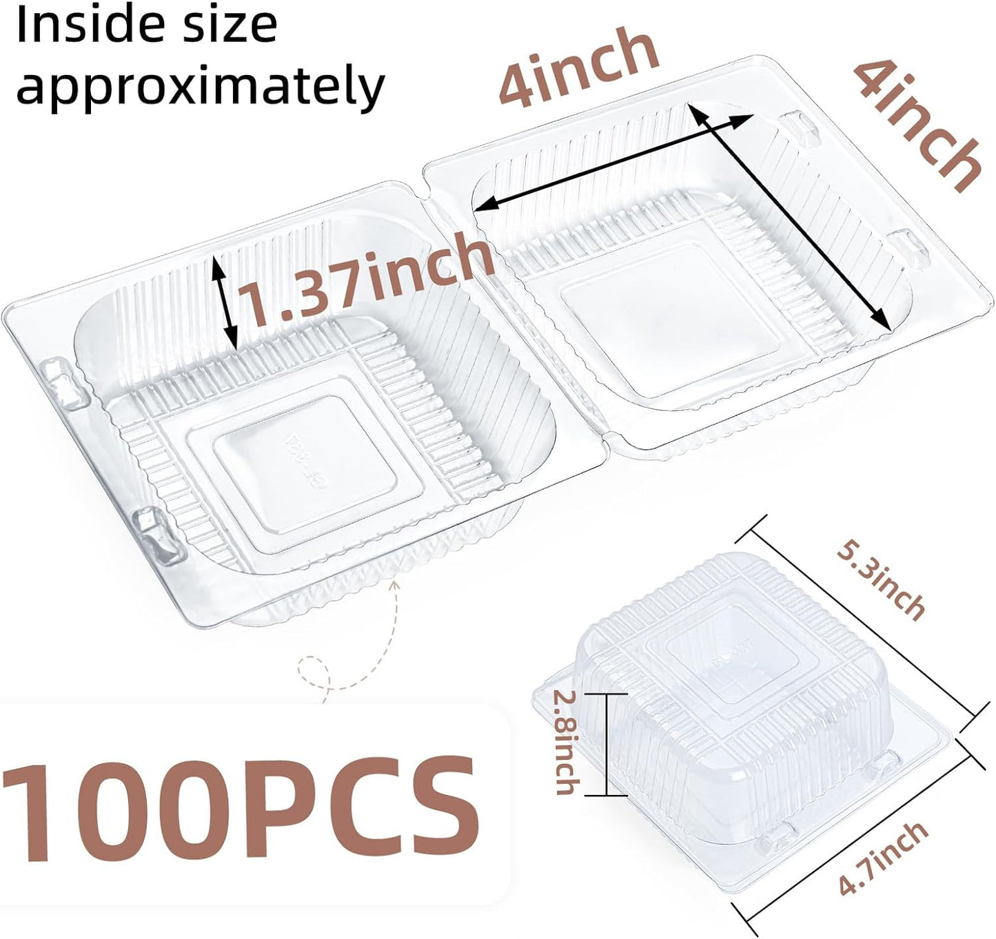 100 Pack Clear Clamshell Food Containers, Disposable Plastic Hinged Clamshell Take Out Container with Lids, To Go Food Containers for Dessert, Hamburger, Cakes Slice, Cookies, Salads, Snacksetc