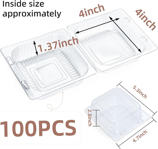 100 Pack Clear Clamshell Food Containers, Disposable Plastic Hinged Clamshell Take Out Container with Lids, To Go Food Containers for Dessert, Hamburger, Cakes Slice, Cookies, Salads, Snacksetc
