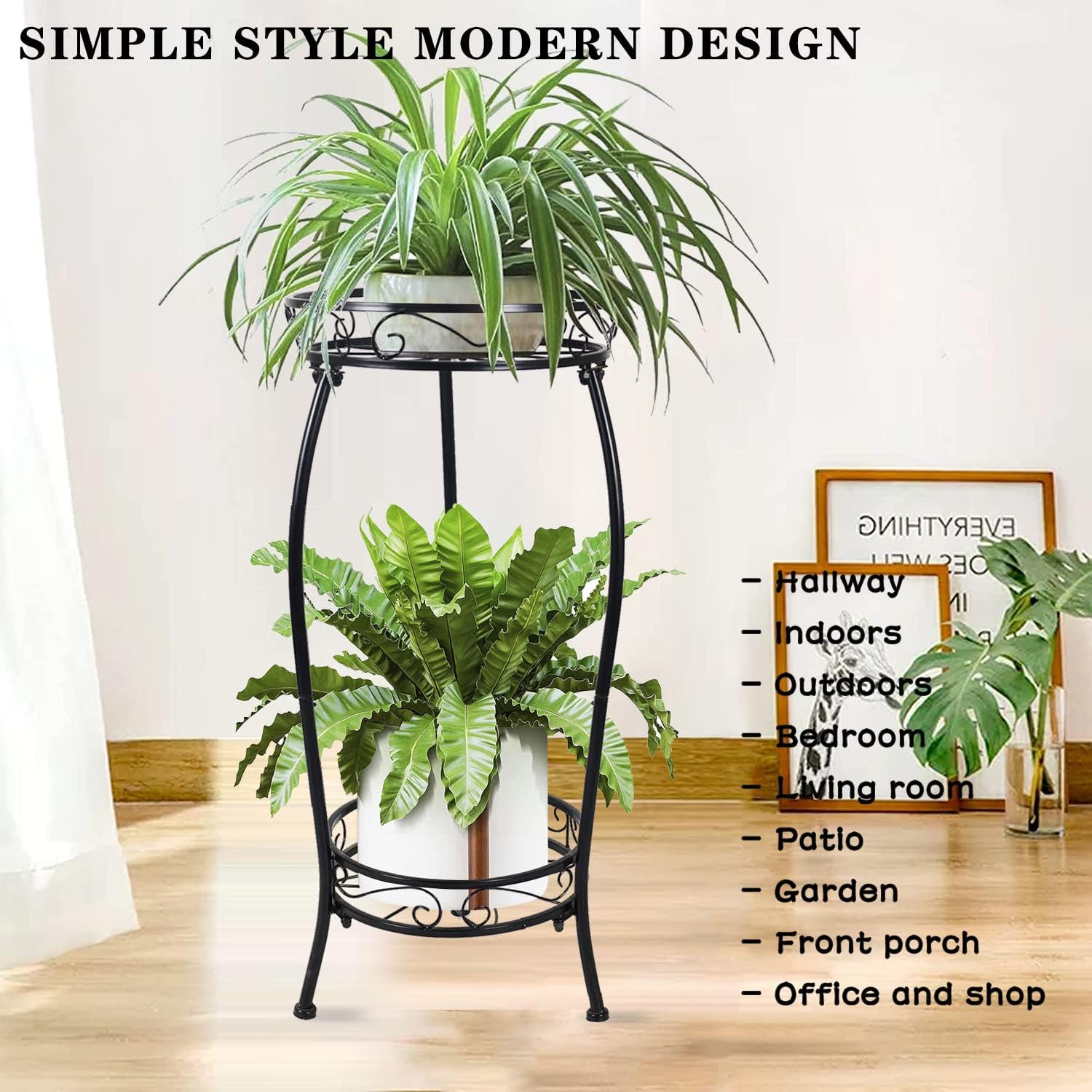 MOCORY Plant Stand Indoor Outdoor 2 Tier 25" Tall Metal Potted Holder 