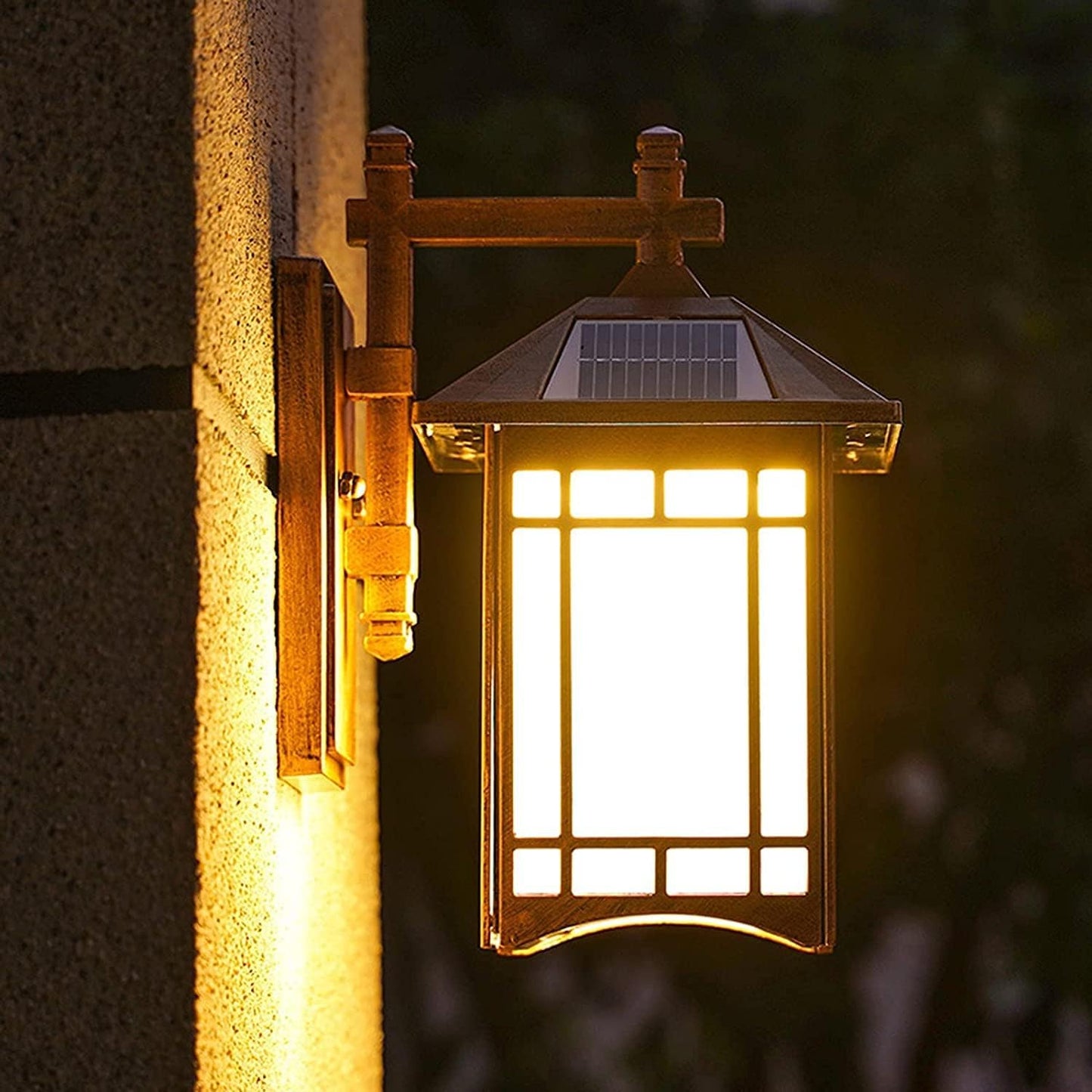 Outdoor Solar Wall Lantern Dimmable Lamp Vintage with Remote Control Lighting Waterproof Aluminum for Garden Sconce(Black)