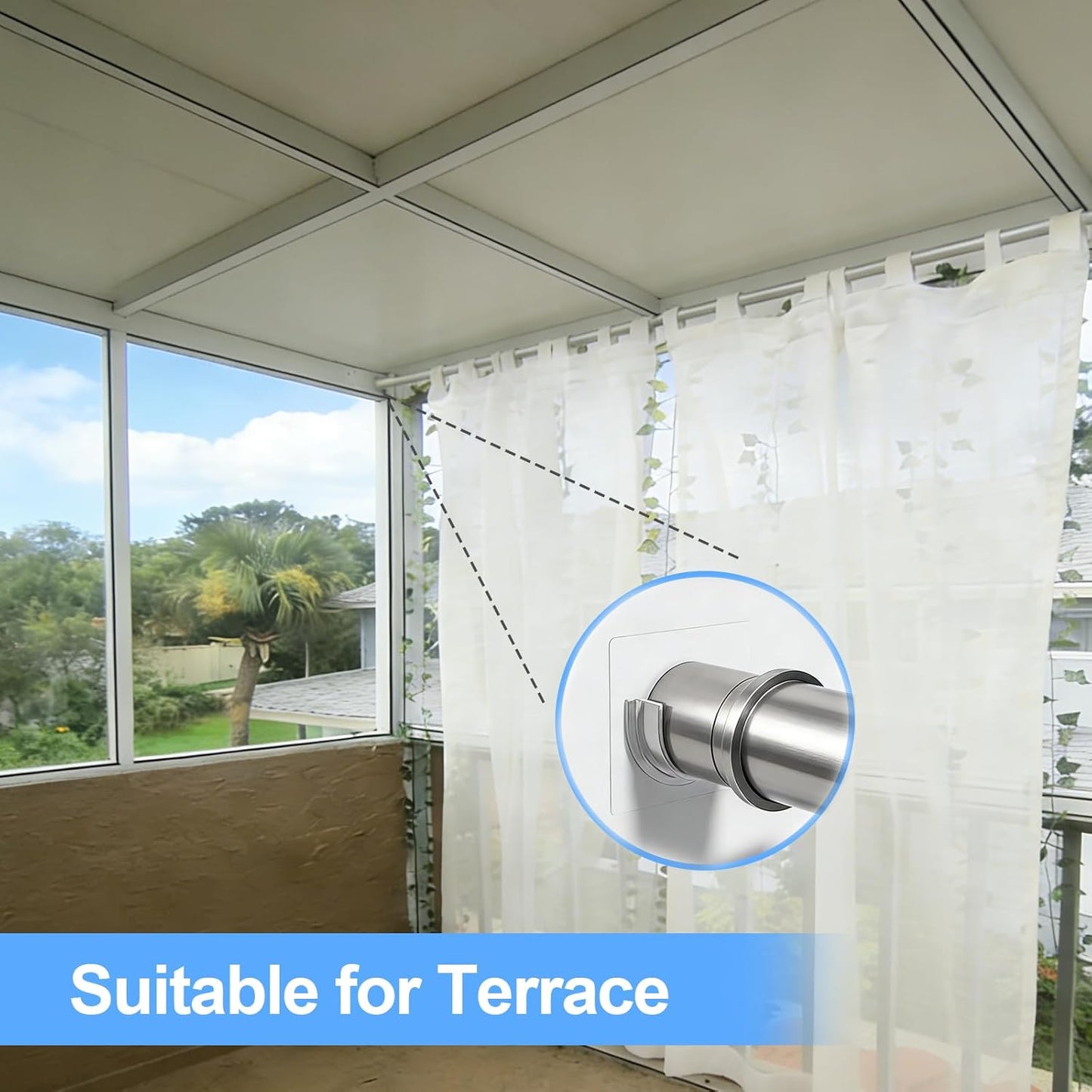 Shower Rod Holder with Strong Adhesive, 4 Pack Shower Curtain Rod Holder for Wall, Tension Curtain Rod Bracket No Drilling, Transparent (Rod not Included)