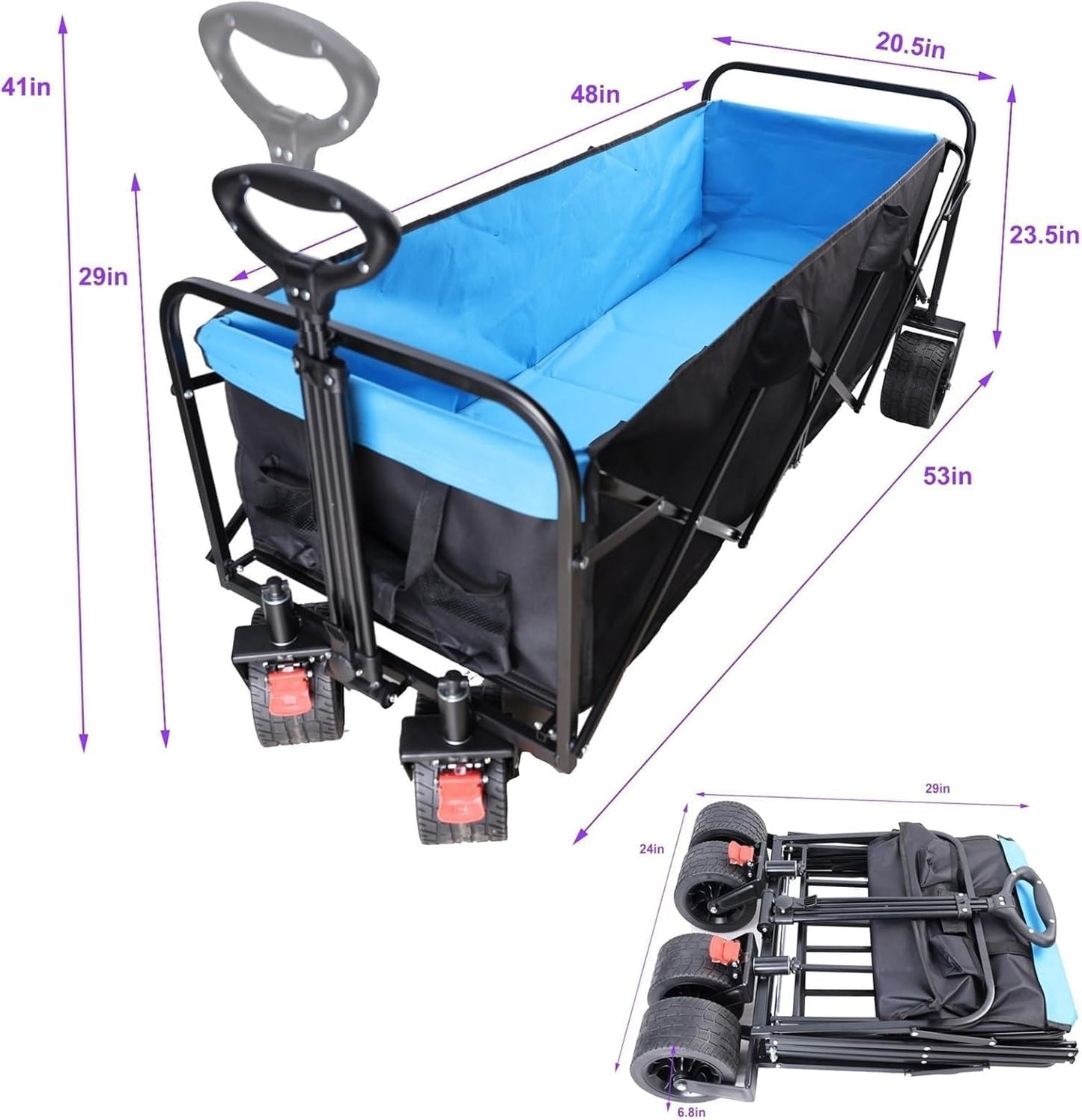 Extra Long Extender Folding Wagon, Beach Wagon for Sand with Big Wheels,Big Large Capacity Folding Cart Extra Long Extender Wagon Cart Folding Wagon Garden Shopping Beach Cartfor Garden, Farm, Yard