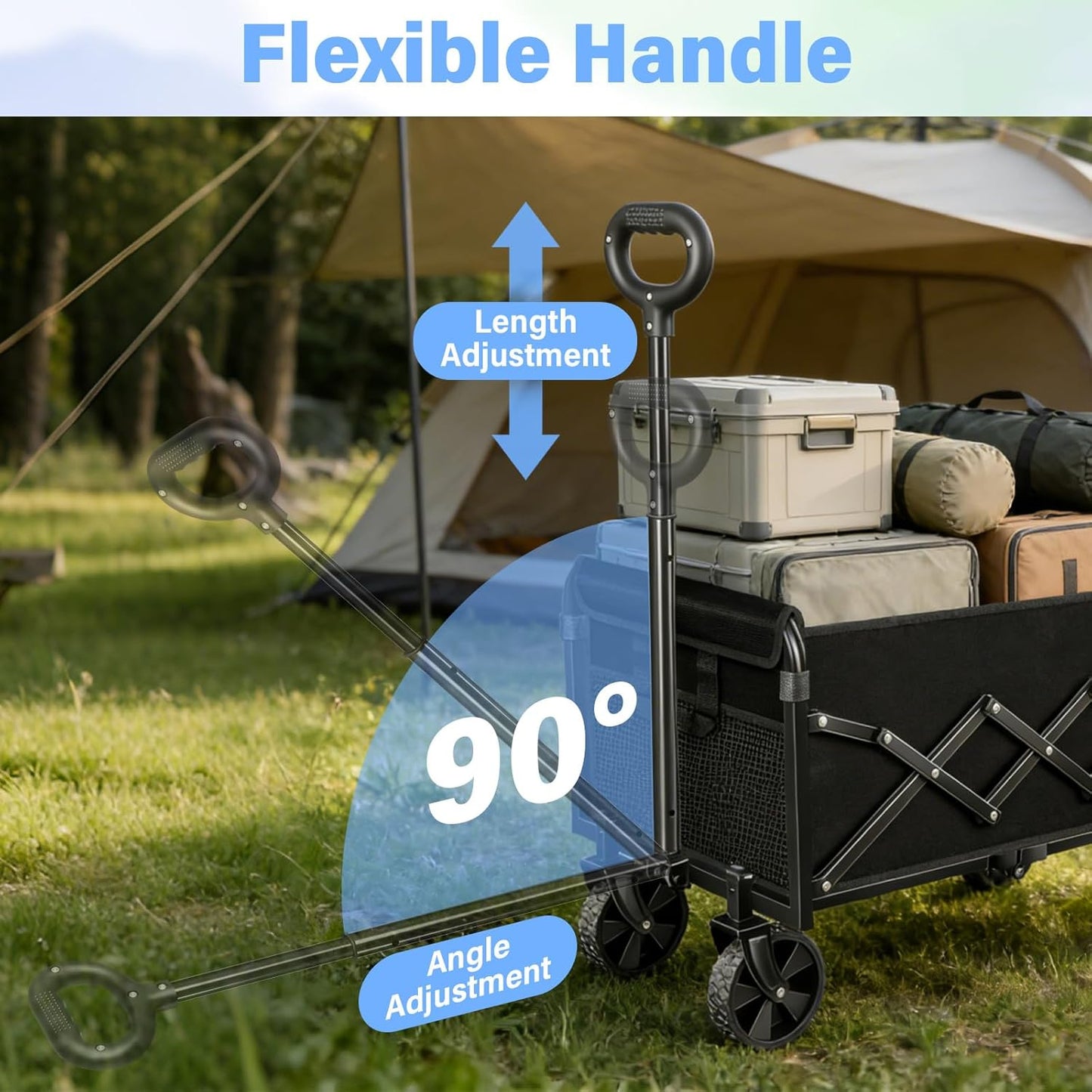 Collapsible Wagon Cart with Wheels，Lightweight Portable Folding Utility Wagon，360LBS Large Capacity for Grocery Shopping，Camping，Beach，Sports，Garden，and Outdoor Use（Black）