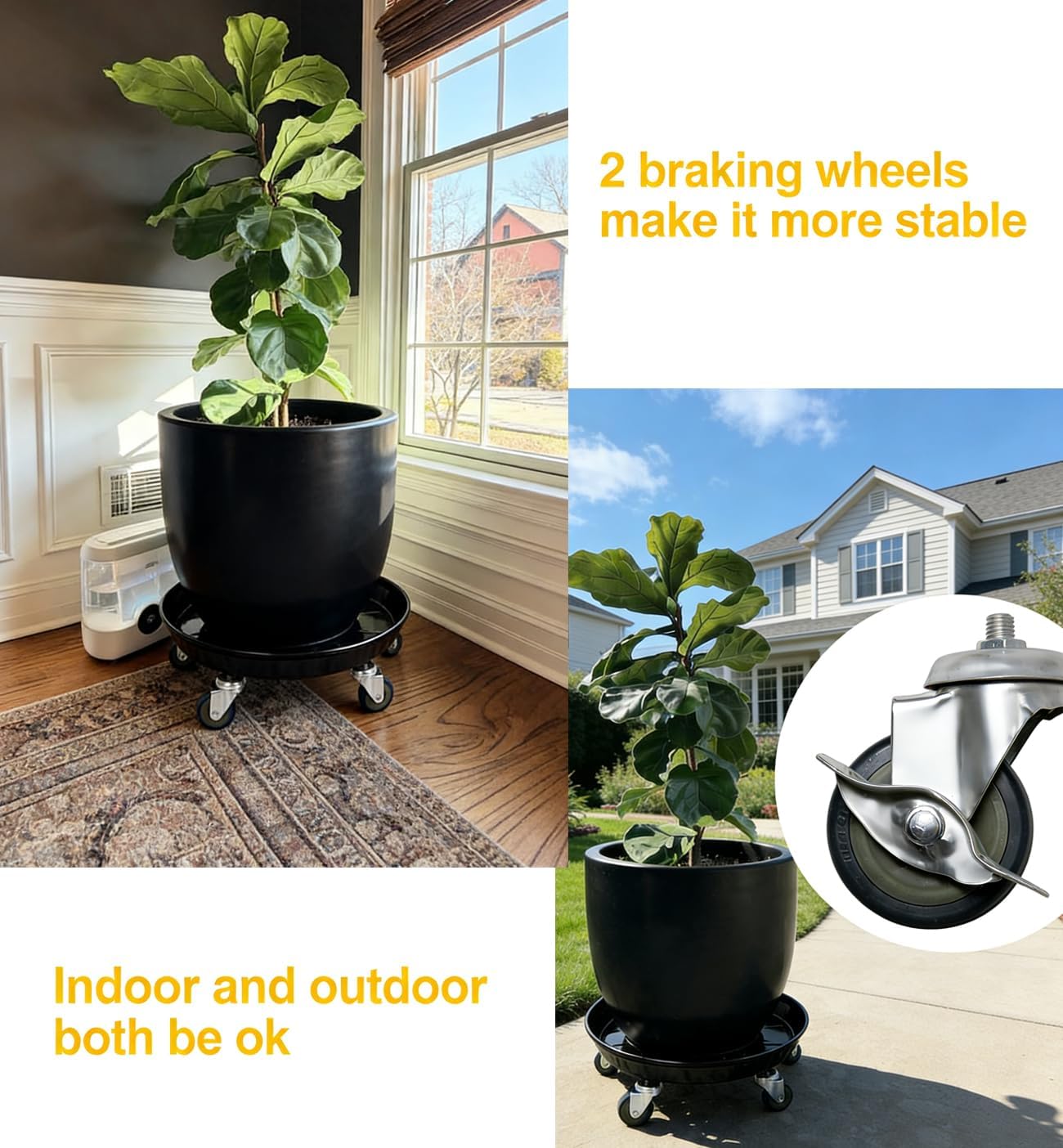 SIAMO 18" Heavy Duty Plant Caddy (470lbs Capacity)-Lockable Non-Scratch Swivel Casters Rolling Plant Stand Dolly Saucer for Large Ceramic Planters & Heavy Trees Indoor & Outdoor,Black