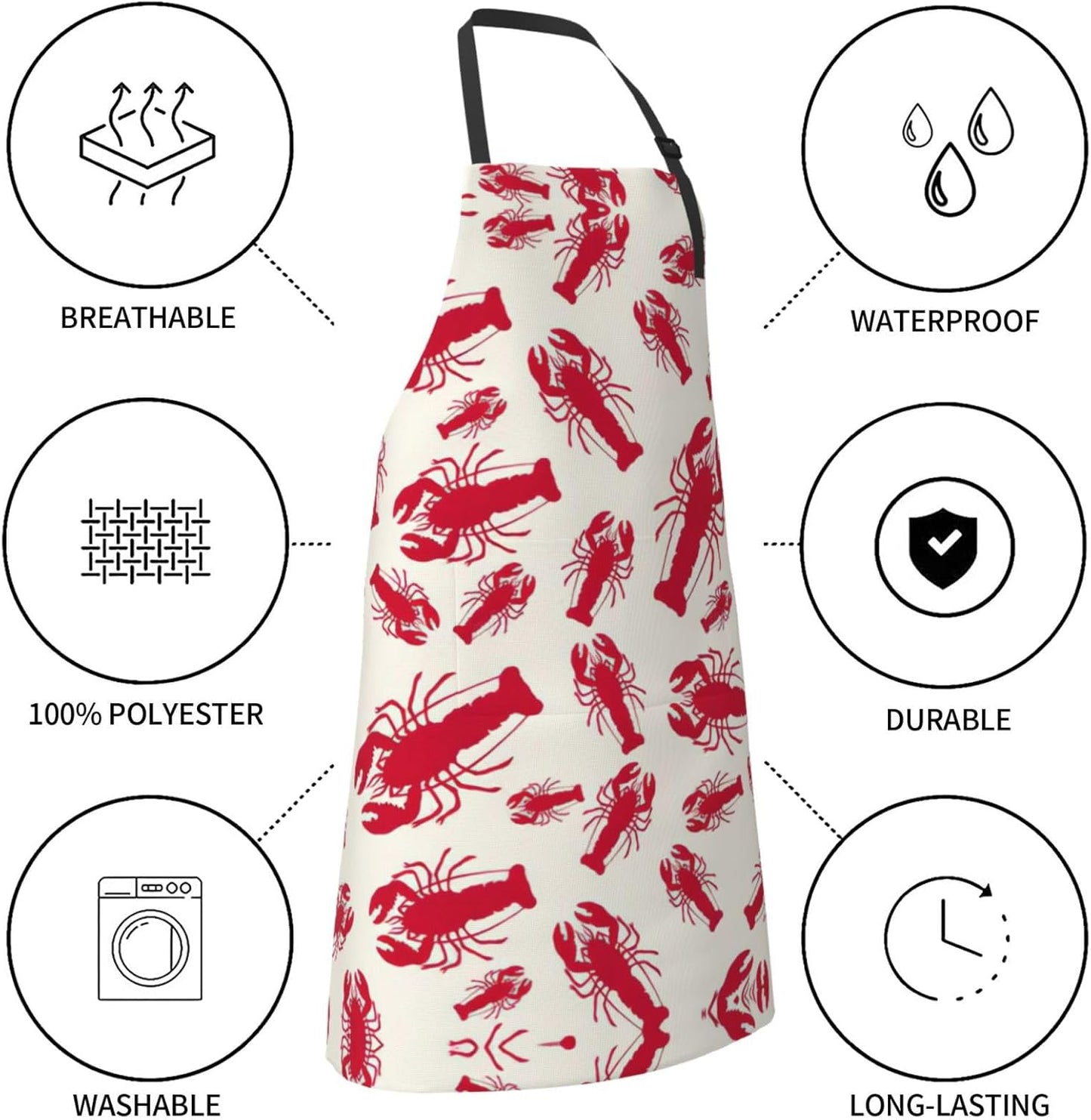 Red Lobster Print Laundry apron 28x33 In Waterproof Kitchen Apron with Pockets for Cooking Baking