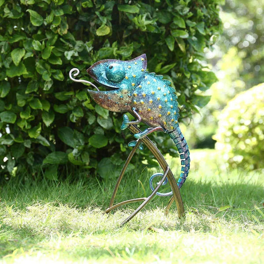 Tooarts Metal Chameleon Sculpture Wild Animal Figurine Indoor Outdoor 