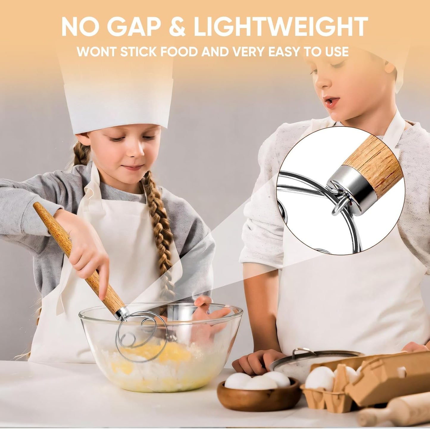 Maxjoy Danish Dough Whisk for Bread Sourdough Baking Mixing - Stainless Steel Hook with Wooden Handle