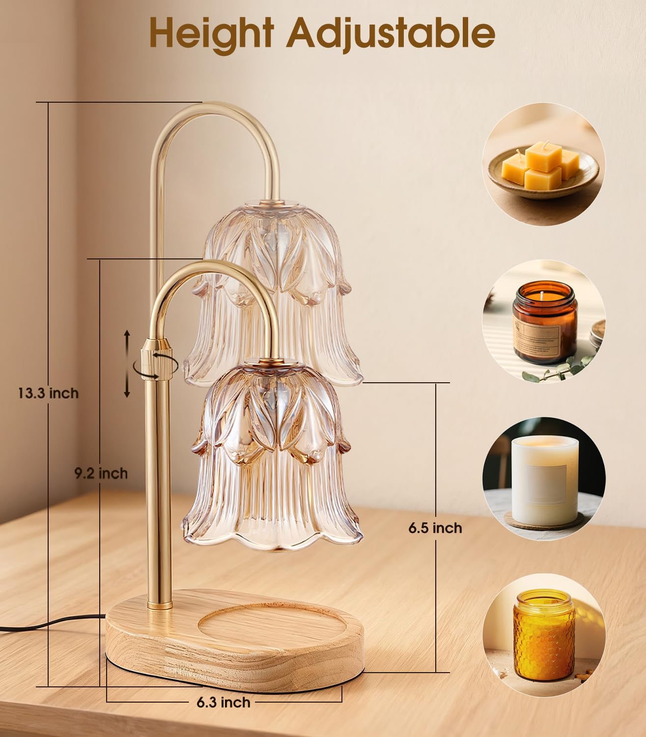 Candle Warmer Lamp Adjustable Timer - Electric Flower Glass Candles Wa