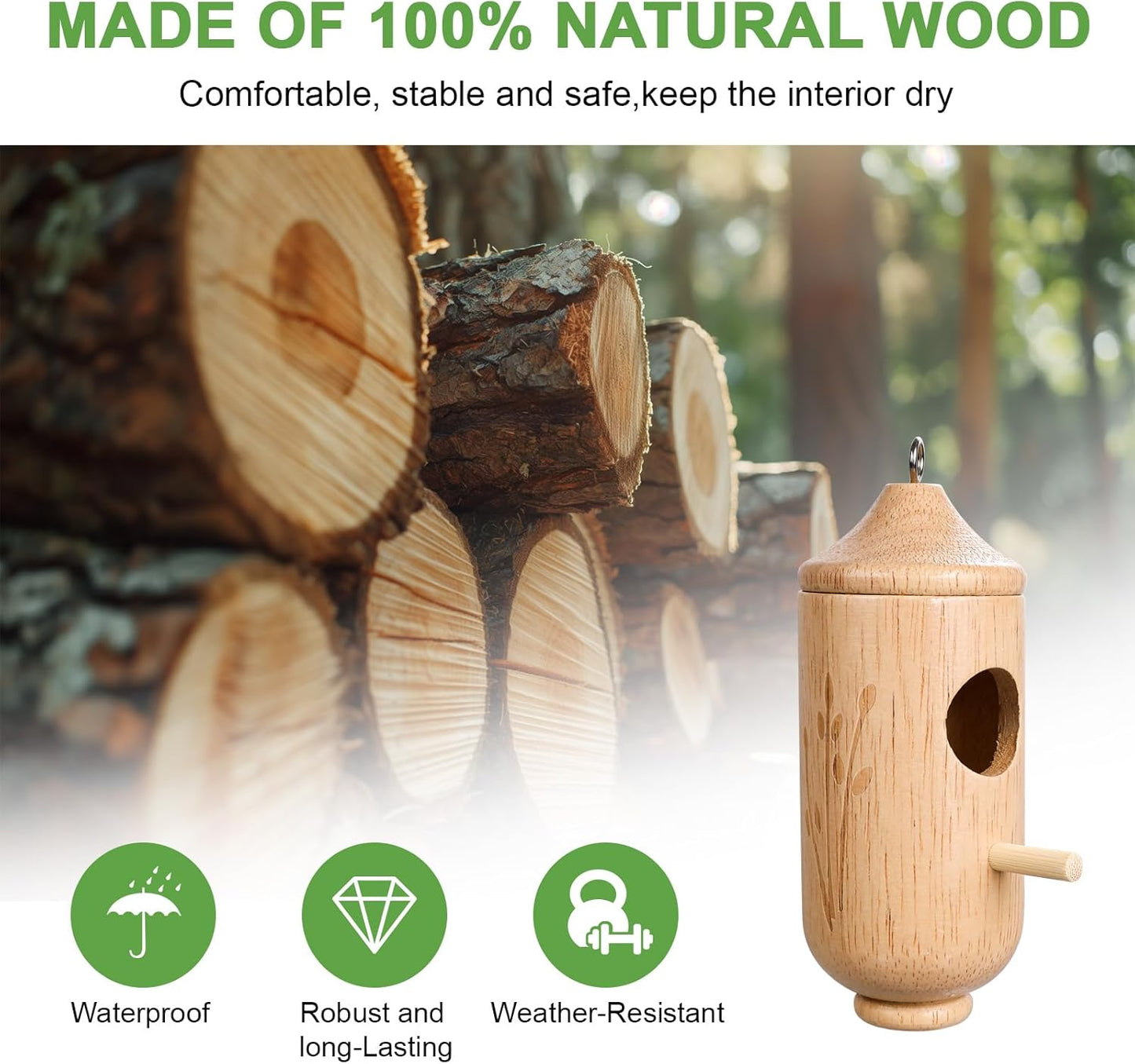 6Pcs Wooden Hummingbird House, 6 Inch Hummingbird Houses for Outside H