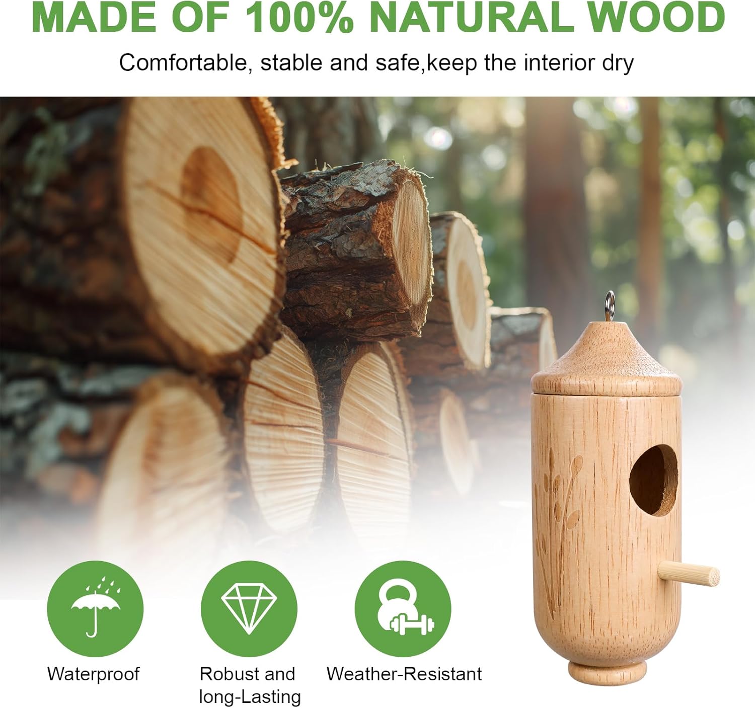 6Pcs Wooden Hummingbird House, 6 Inch Hummingbird Houses for Outside H
