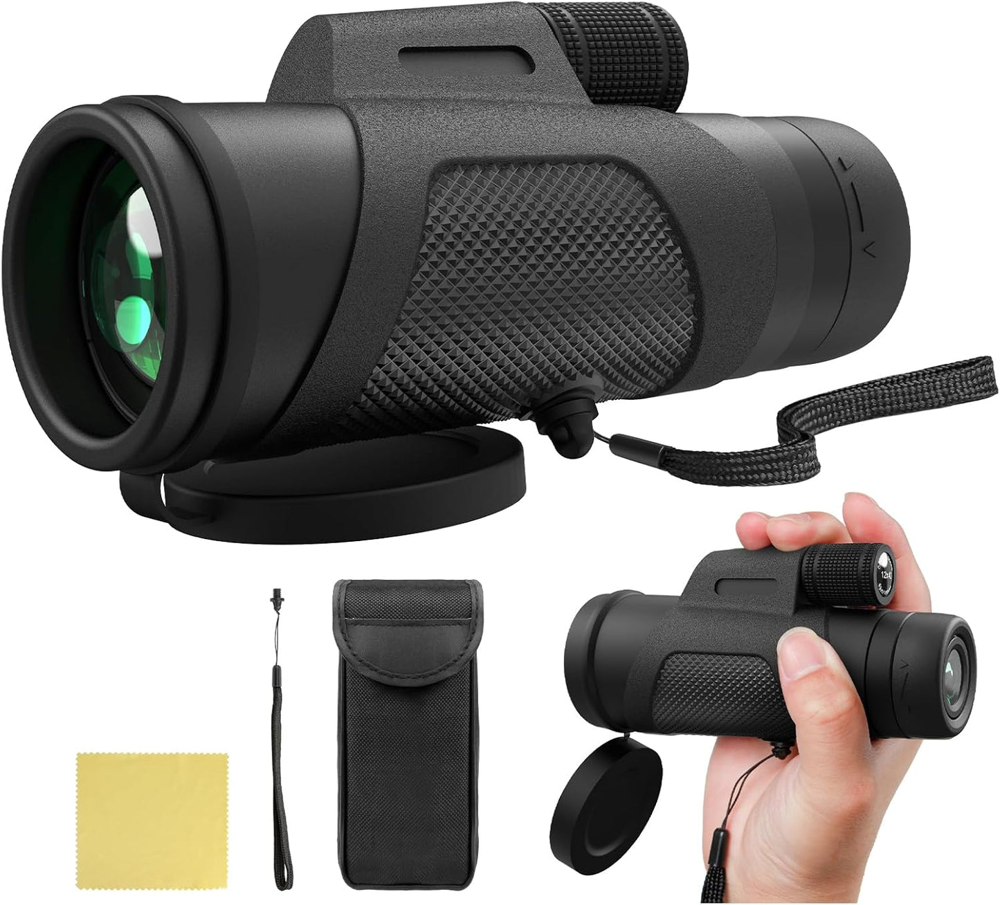 12x42 Monocular Telescope for Adults, High Powered HD Compact Monoculars Portable Handheld Telescope with BAK4 Prism FMC Lens for Hiking Bird Watching Camping Travel Concerts