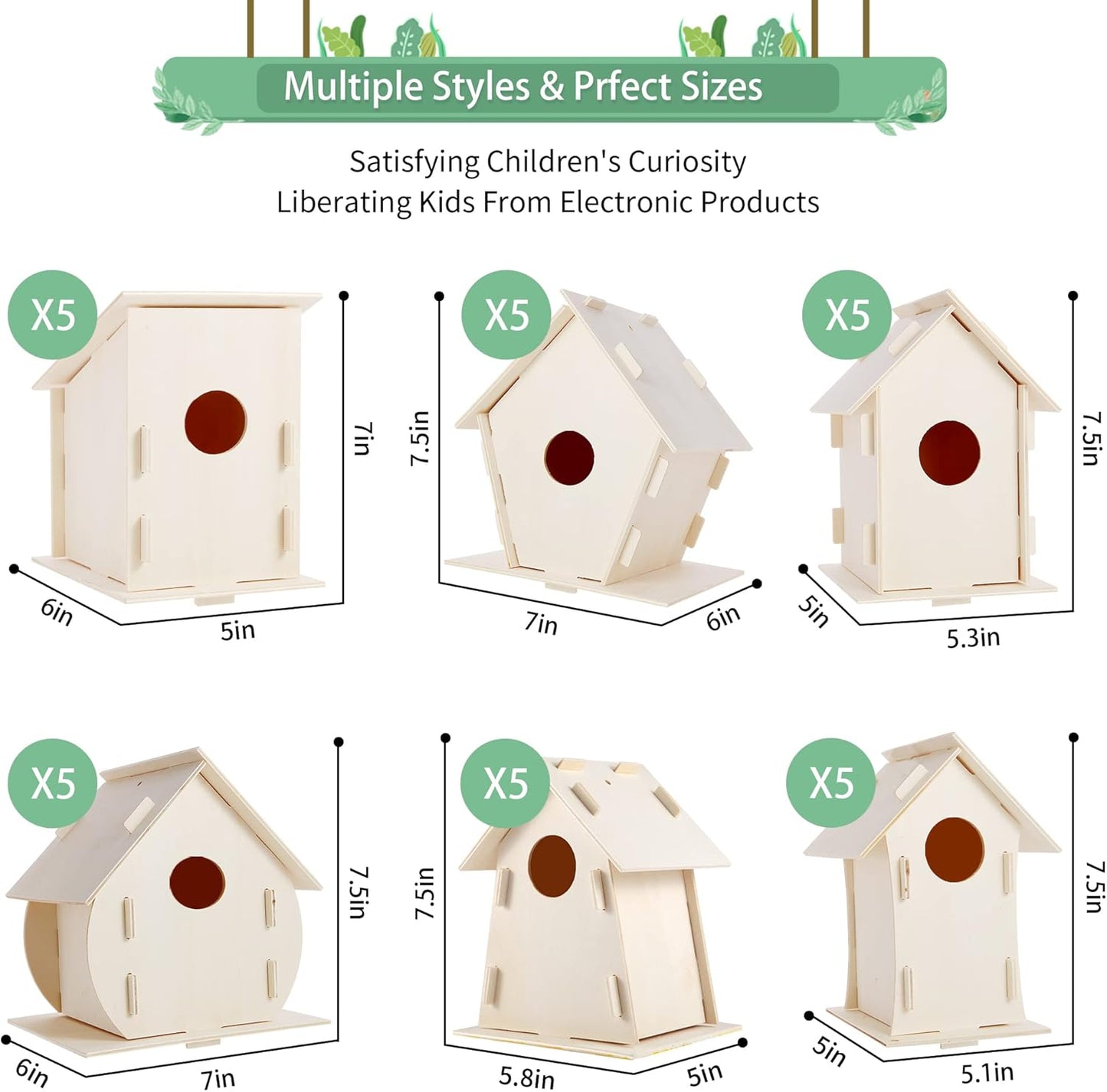 ILHSTY 18 Pack Large Paintable DIY Wooden Bird Houses Kits for Kids, K