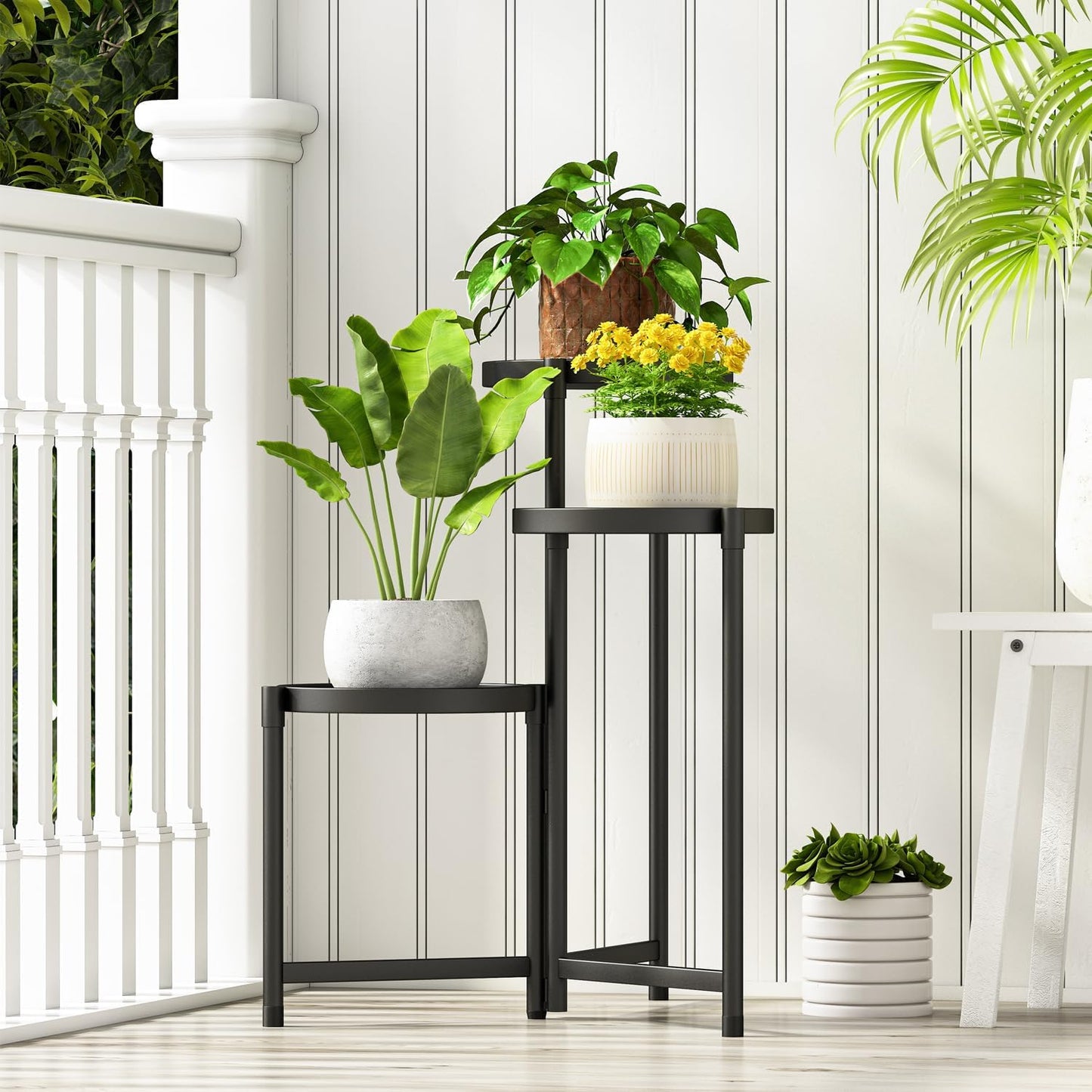 Plant Stand indoor outdoor-3 Tier black Tall Metal Flower Pot Holder 9