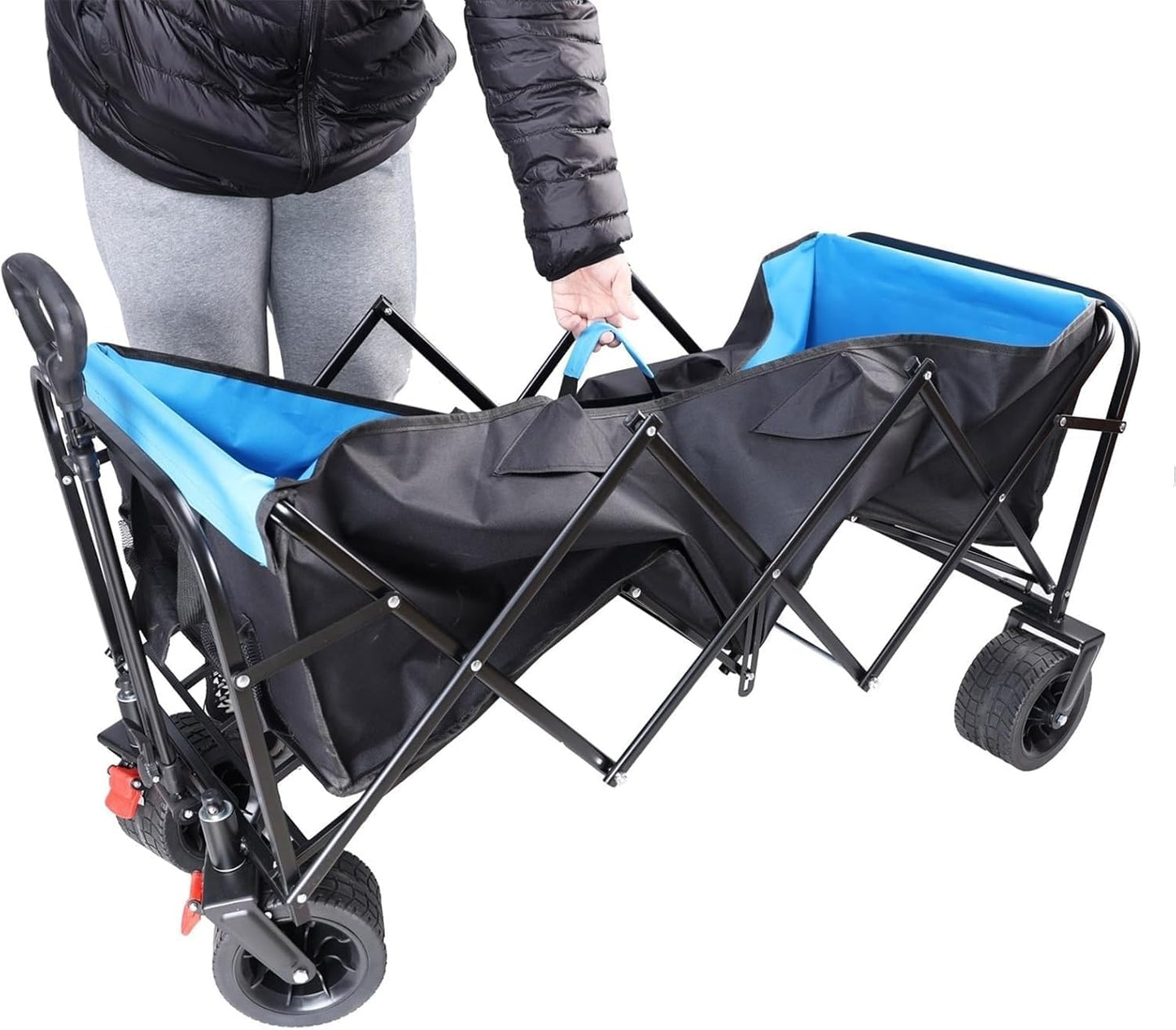 Extra Long Extender Folding Wagon, Beach Wagon for Sand with Big Wheels,Big Large Capacity Folding Cart Extra Long Extender Wagon Cart Folding Wagon Garden Shopping Beach Cartfor Garden, Farm, Yard