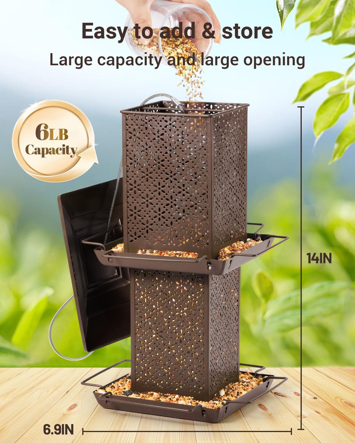 Bird Feeders for Outdoors Hanging - 6lb Large Capacity Metal Double Ti