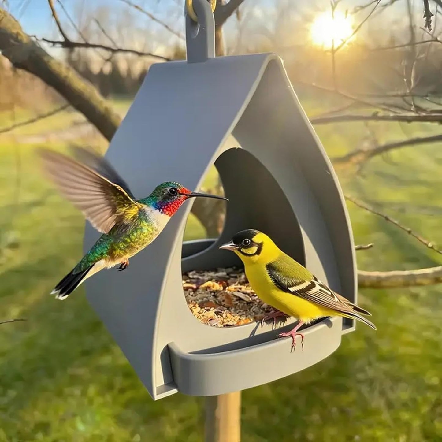 Hut-Shaped Outdoor Bird Feeder - 12 Inch Open Design Feeder for Backyard Wildlife Feeding, Sturdy Hangable Mount with Easy Refill Access, Garden and Balcony for Birds Squirrels