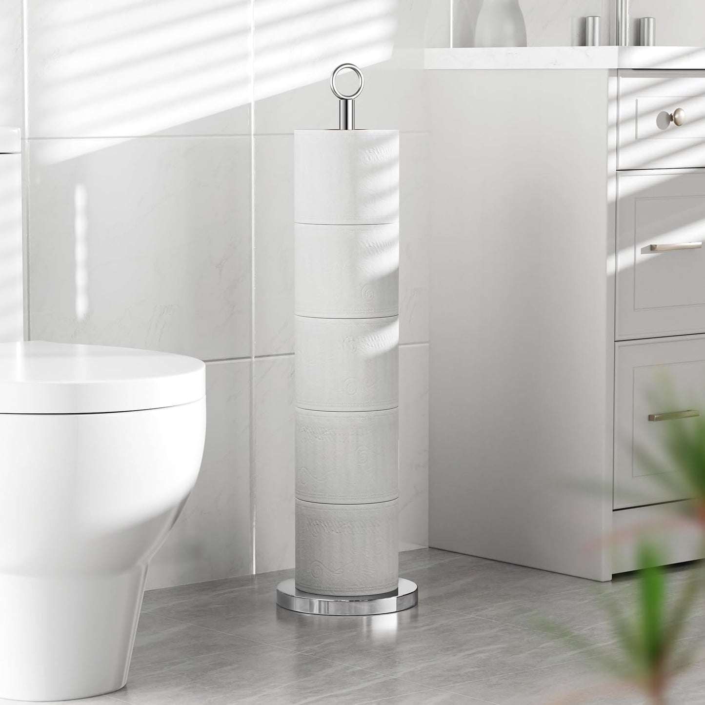 Toilet Paper Holder Stand(with Reserve Function), Free-Standing Spare Rolls Storage Holder, Stainless Steel